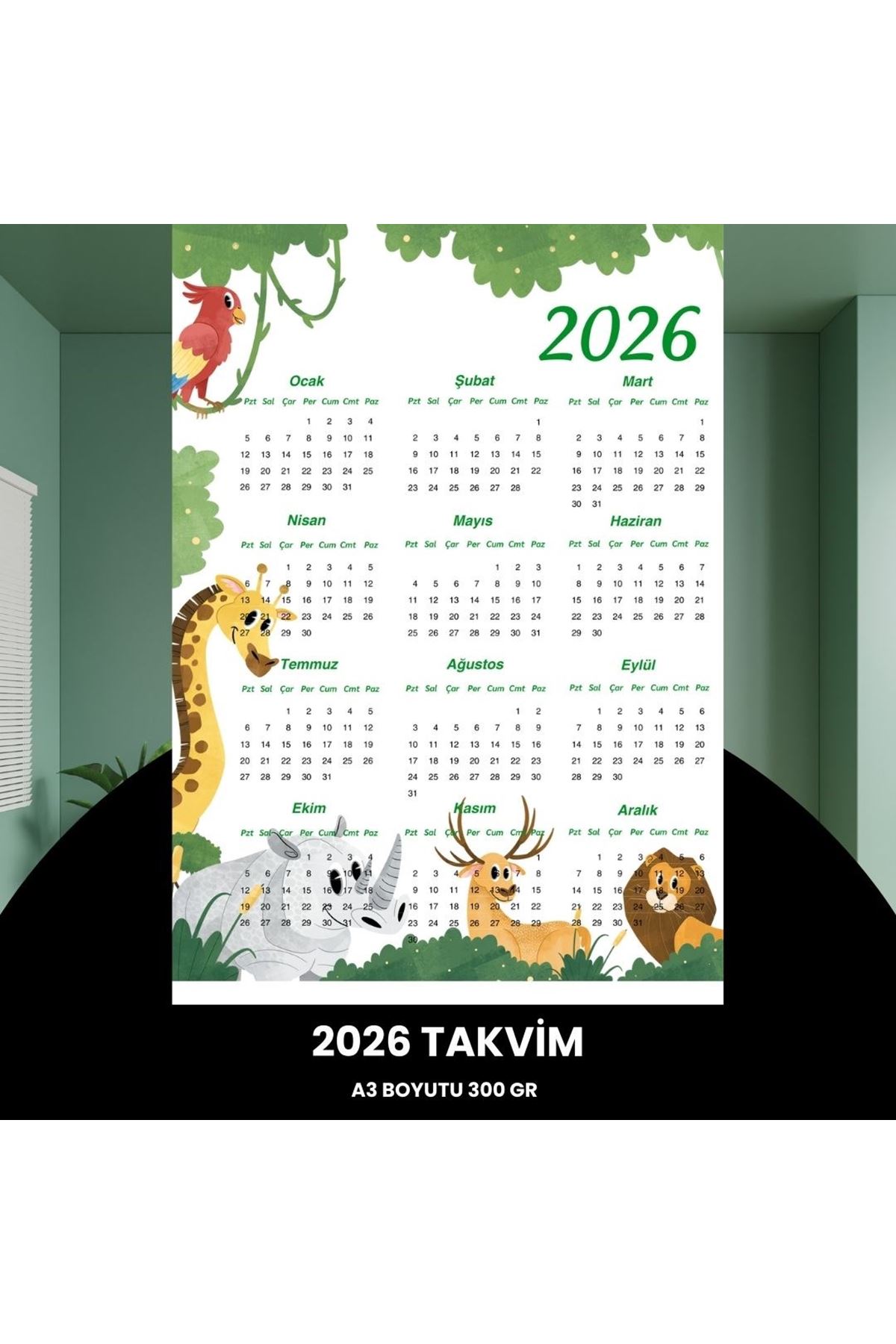 Takvim 2026 Premium A3 300 Gr Dijital Baskı Animal