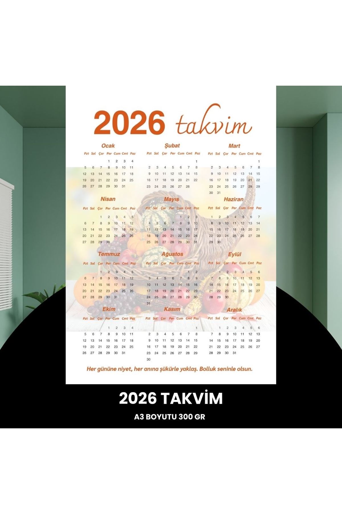 Takvim 2026 Premium A3 300 Gr Dijital Baskı Turuncu