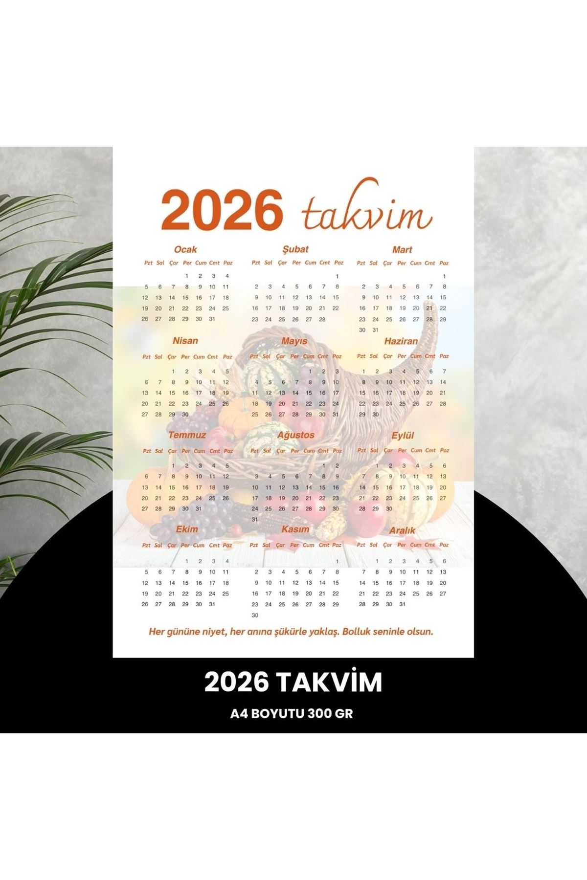 Takvim 2026 Premium A4 300 Gr Dijital Baskı Turuncu