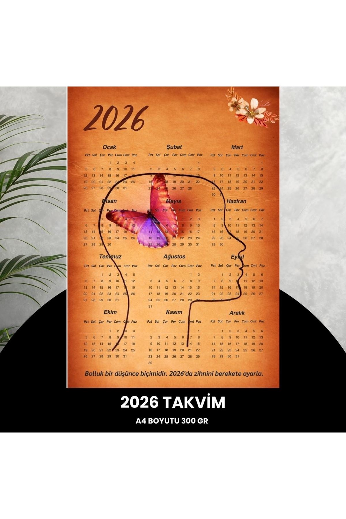 Takvim 2026 Premium A4 300 Gr Dijital Baskı Düşünce