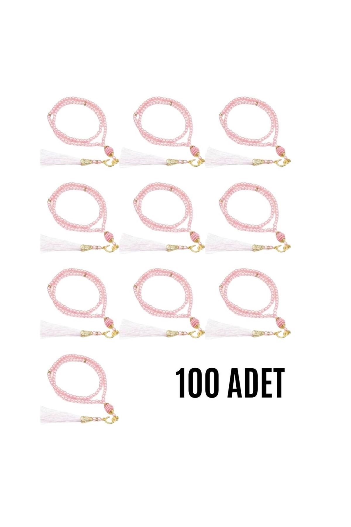 Namaz Tesbihi Vavlı 99'lu Cam İncili Esma'ul Hüsna Dua Kartı İle Pembe Renk Hediyelik 100 Adet