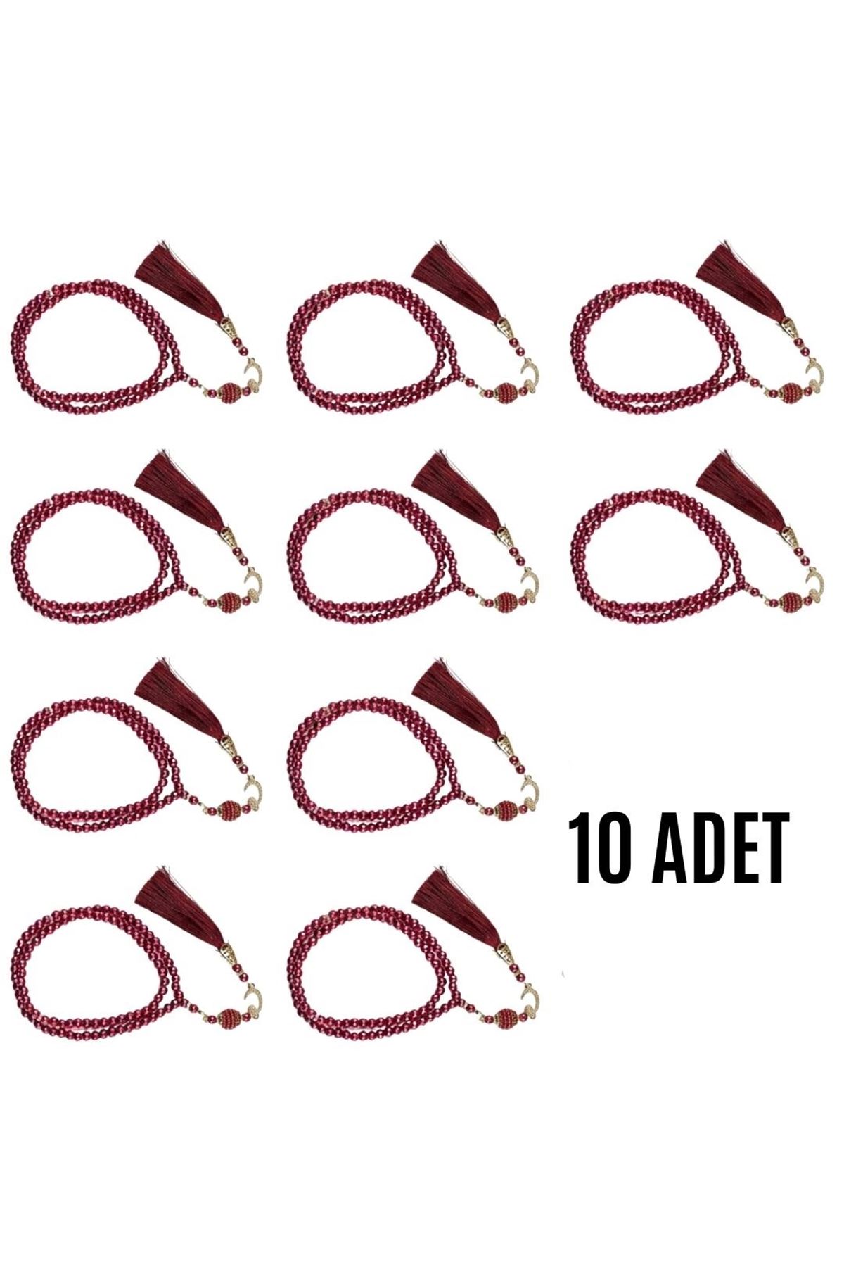 Namaz Tesbihi Vavlı 99'lu Cam İncili 35 Besmele-i Şerif Dua Kartı İle Fuşya Renk Hediyelik 10 Adet