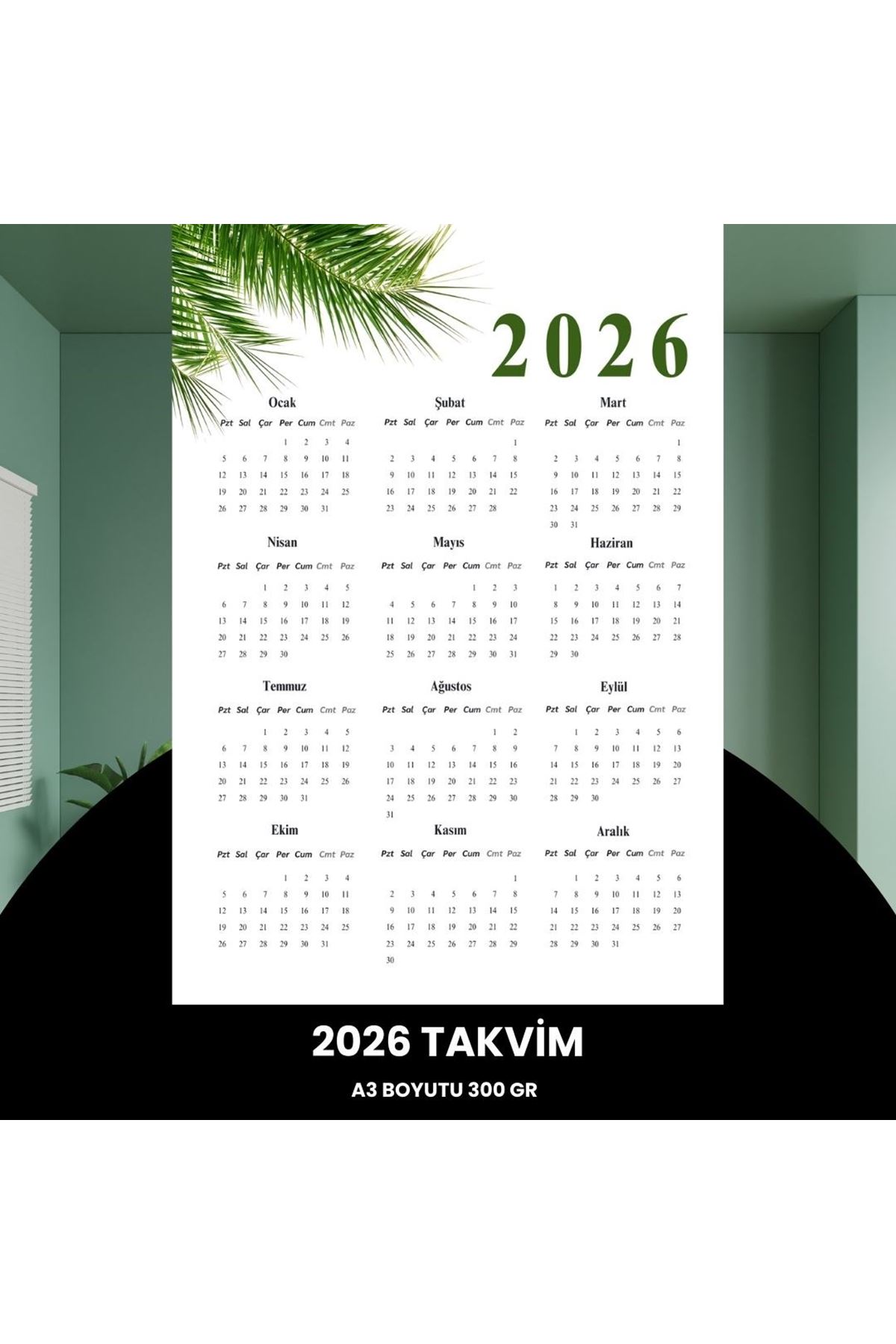Takvim 2026 Premium A3 300 Gr Dijital Baskı Yeşil Dal