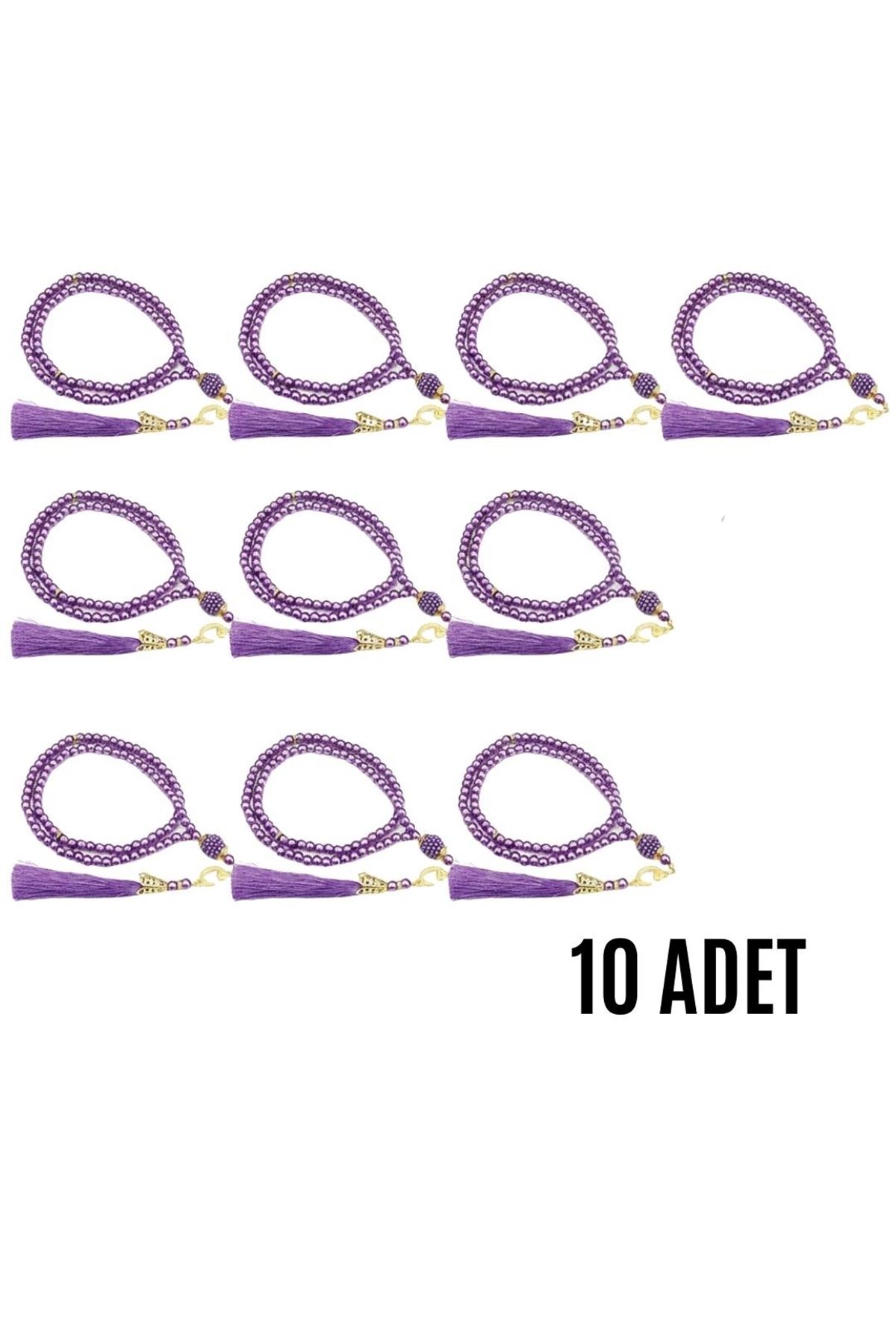 Namaz Tesbihi Vavlı 99'lu Cam İncili 35 Besmele-i Şerif Dua Kartı İle Mor Renk Hediyelik 10 Adet