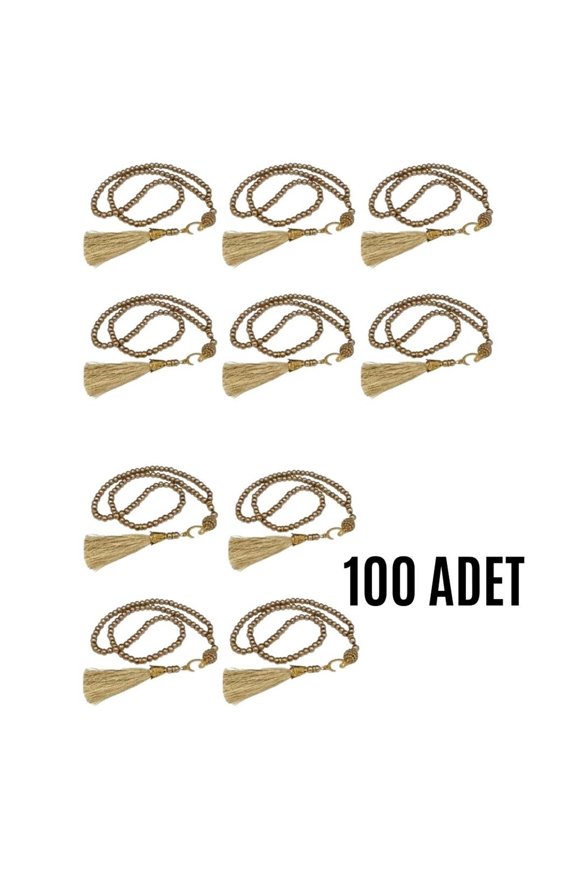 Namaz Tesbihi Vavlı 99'lu Cam İncili İsmi Azam Dua Kartı İle Süt Kahve Renk Hediyelik 100 Adet 100 Adet