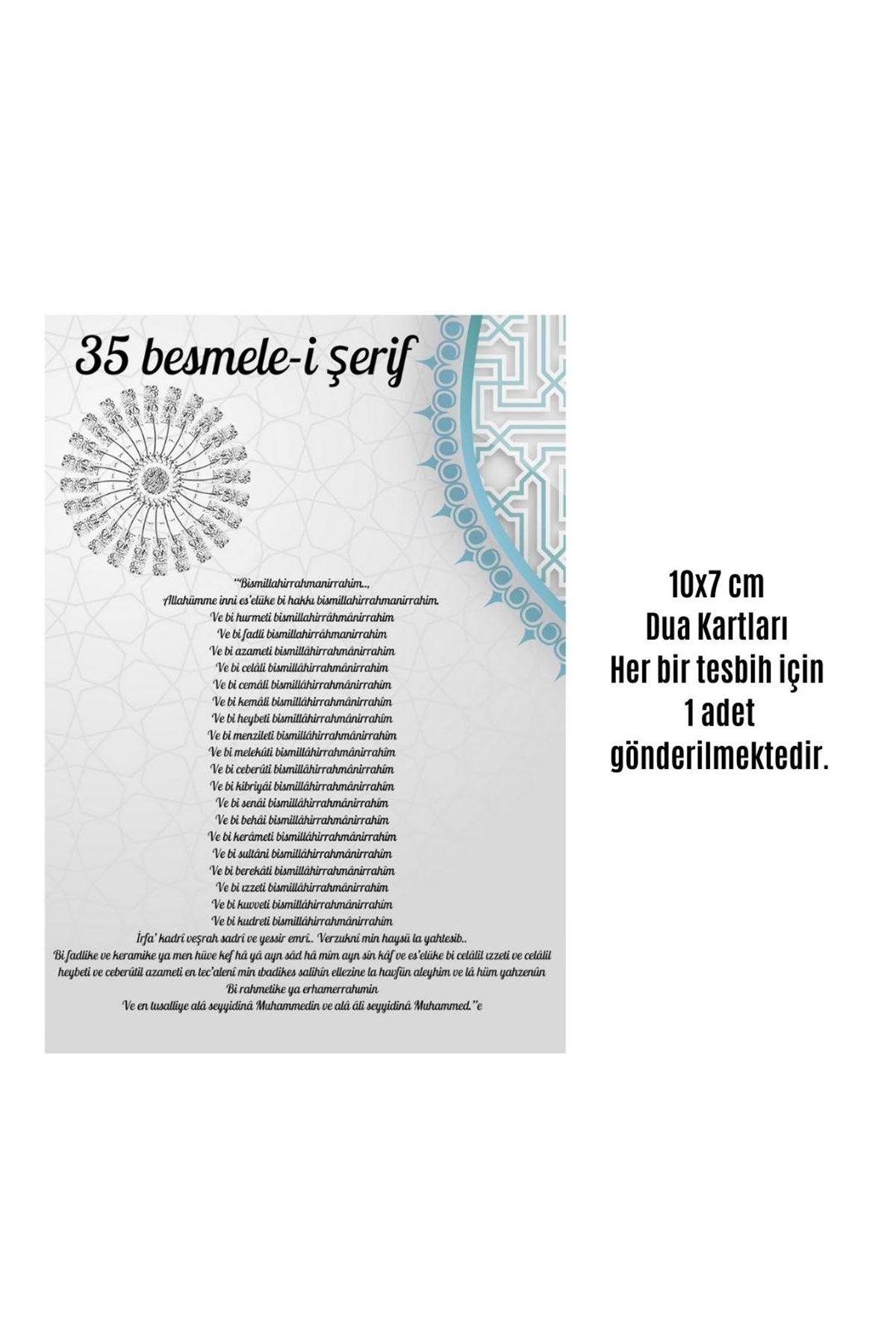 Namaz Tesbihi Vavlı 99'lu Cam İncili 35 Besmele-i Şerif Dua Kartı İle Gri Renk Hediyelik 100 Adet