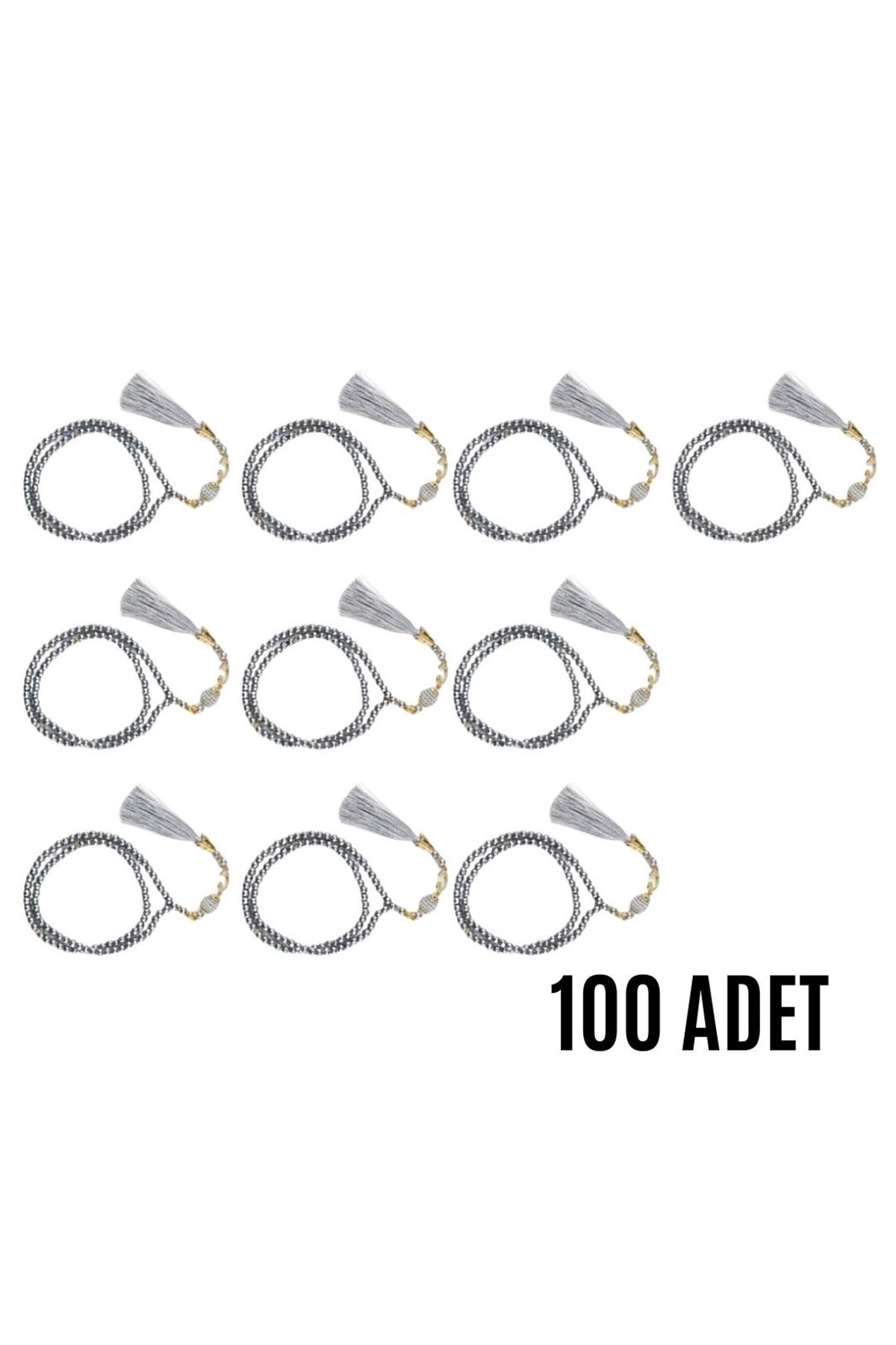 Namaz Tesbihi Vavlı 99'lu Cam İncili Ayet-el Kürsi Dua Kartı İle Gri Renk Hediyelik 100 Adet