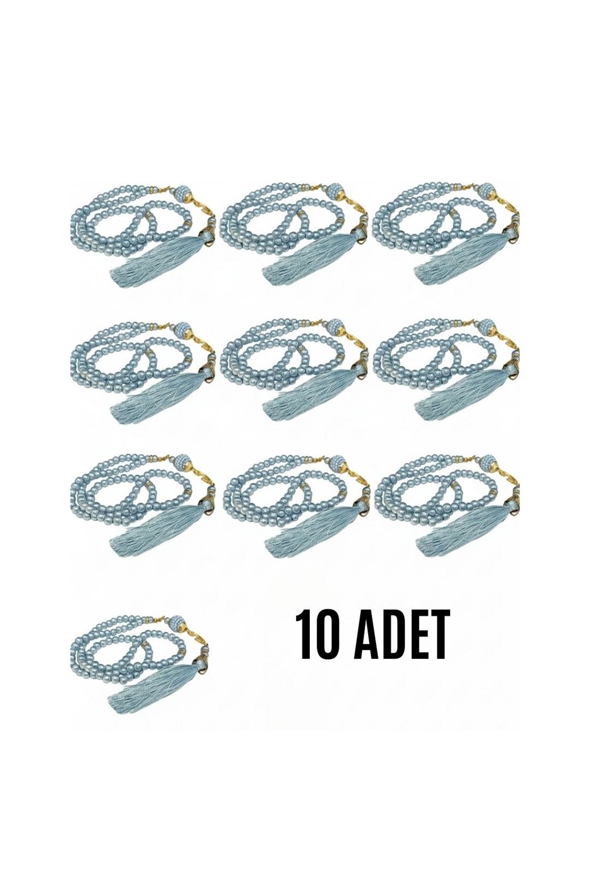 Namaz Tesbihi Vavlı 99'lu Cam İncili Esma'ul Hüsna Dua Kartı İle Mavi Renk Hediyelik 10 Adet