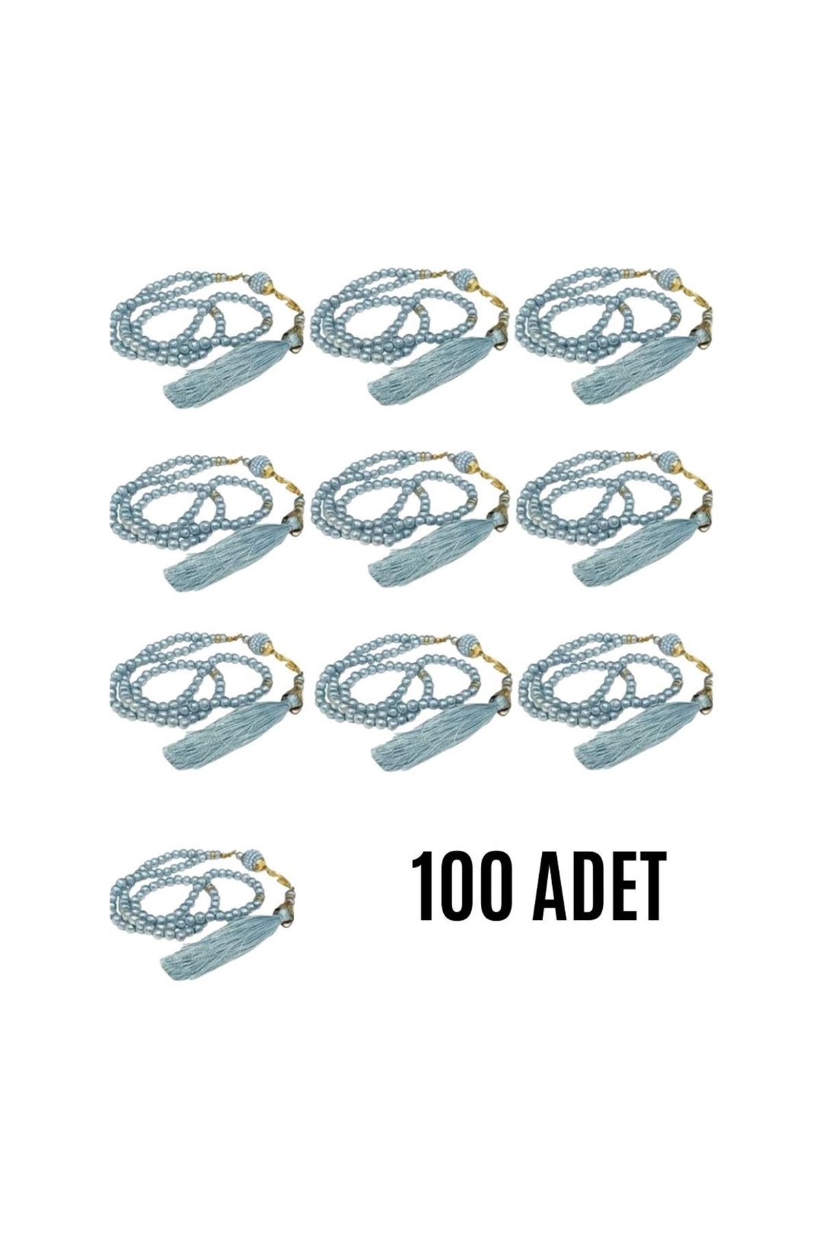 Namaz Tesbihi Vavlı 99'lu Cam İncili Amenerrasulü Dua Kartı İle Mavi Renk Hediyelik 100 Adet