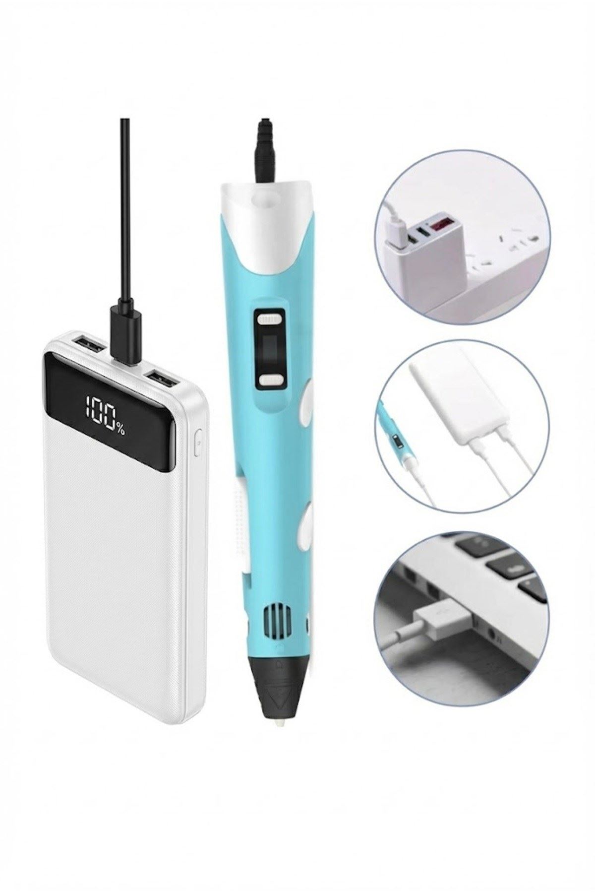 3D Kalem Seti (MAVİ) Dijital Göstergeli + 3 Renk Filament Hediyeli Eğitici Yazıcı ABS/PLA Uyumlu