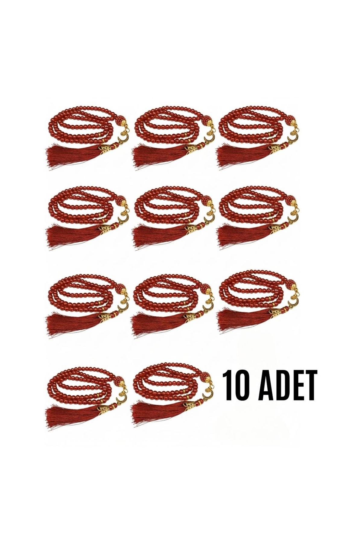 Namaz Tesbihi Vavlı 99'lu Cam İncili Esma'ul Hüsna Dua Kartı İle Bordo Renk Hediyelik 10 Adet