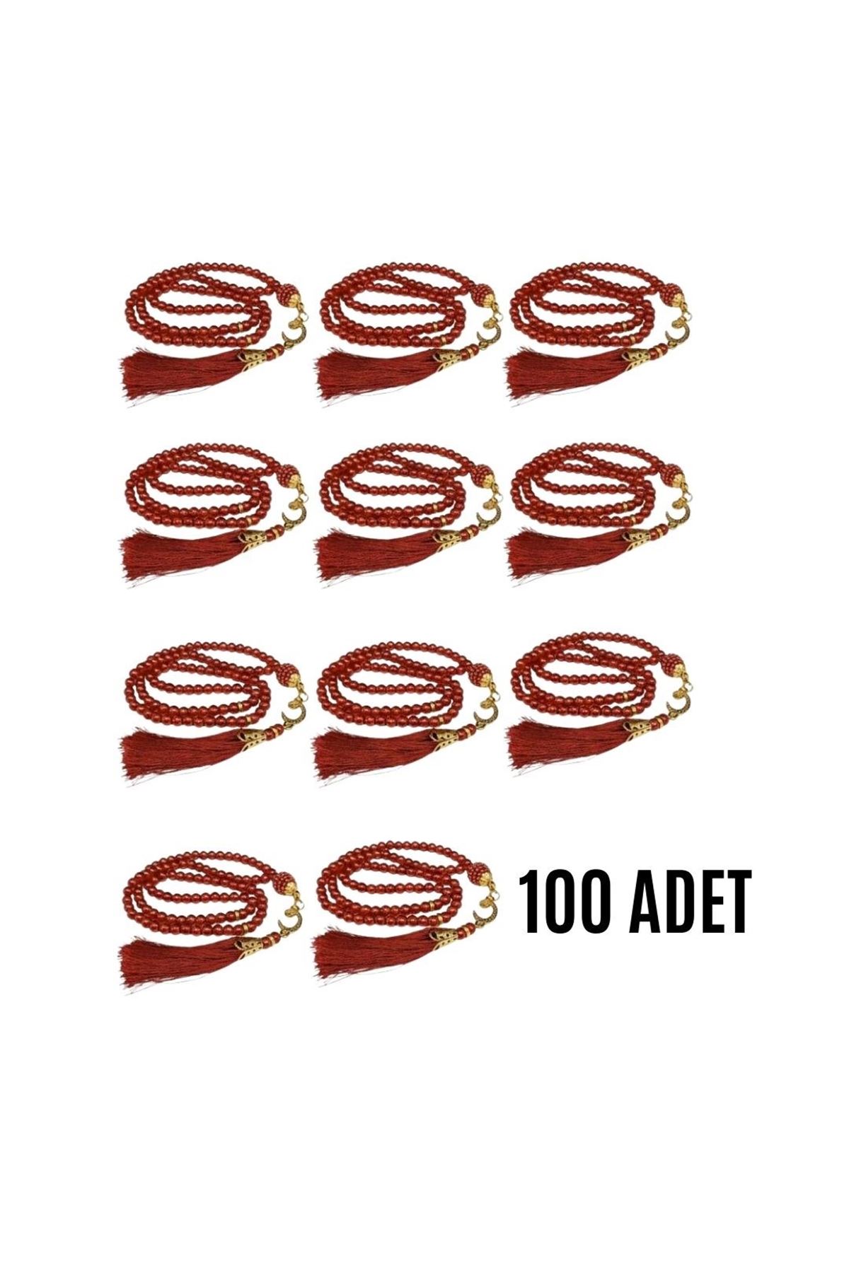 Namaz Tesbihi Vavlı 99'lu Cam İncili Amenerrasulü Dua Kartı İle Bordo Renk Hediyelik 100 Adet