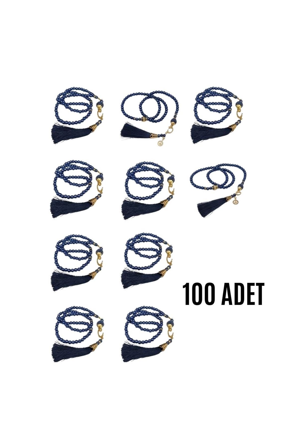 Namaz Tesbihi Vavlı 99'lu Cam İncili 35 Besmele-i Şerif Dua Kartı İle Lacivert Renk Hediyelik 10 Adet