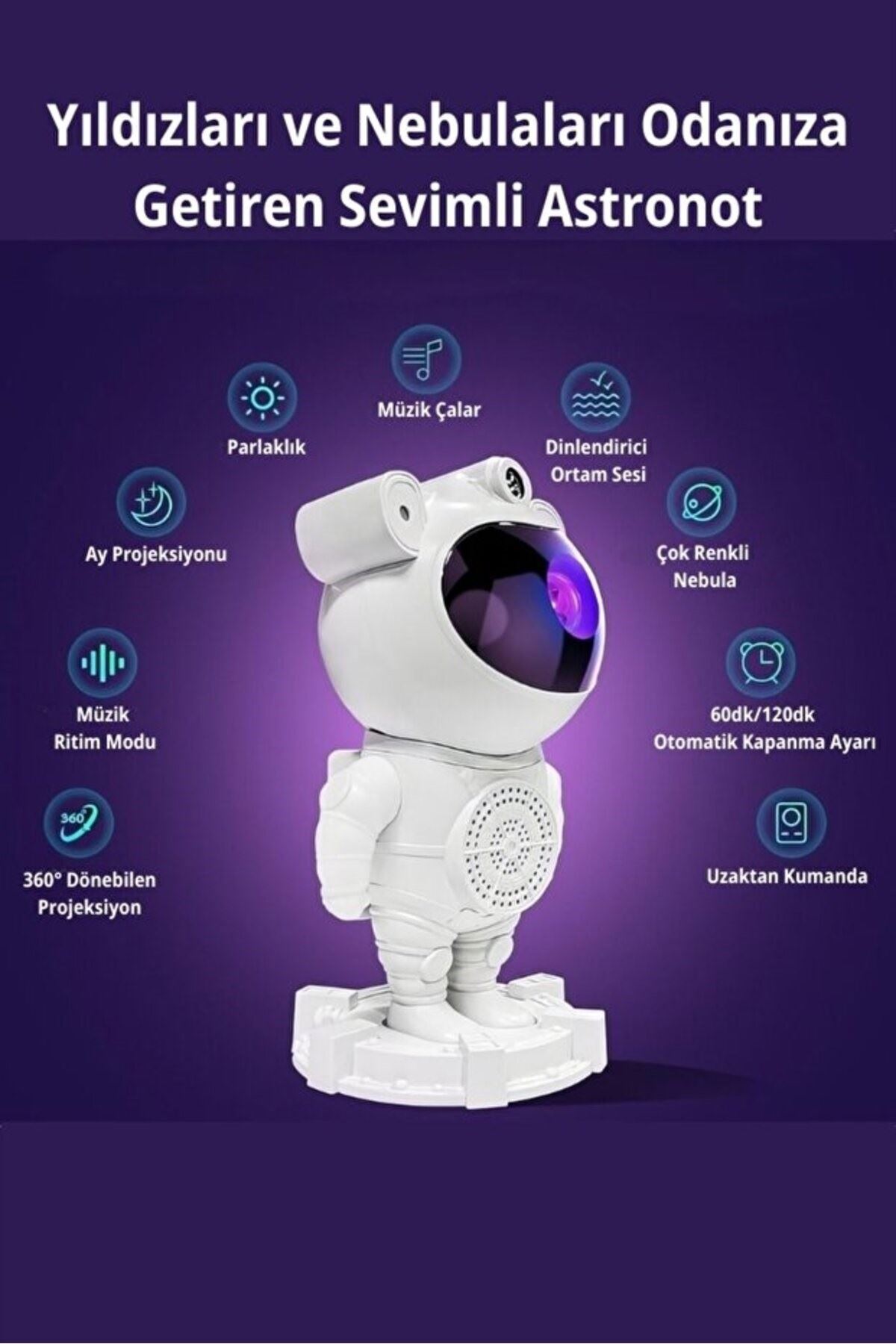Astronot Bluetooth Hoparlör Bulutsusu Galax yAy Tavan Gökyüzü Projektör Zamanlayıcı Gece Lambası