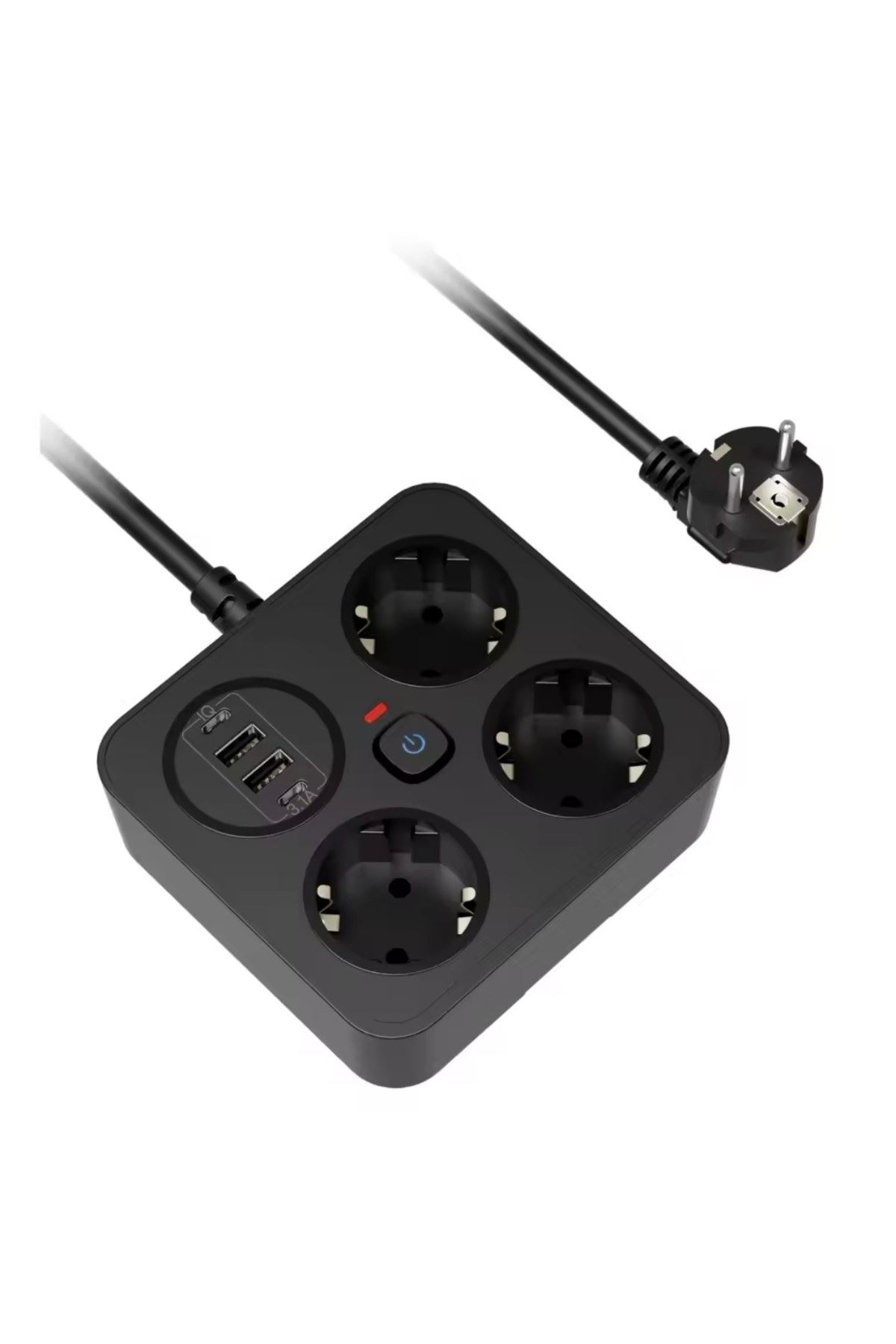 AKIM KORUMALI Avrupa Soket Kartı Tip-C Usb 2 m Uzatma Kablosu Emniyet Anahtarı ile