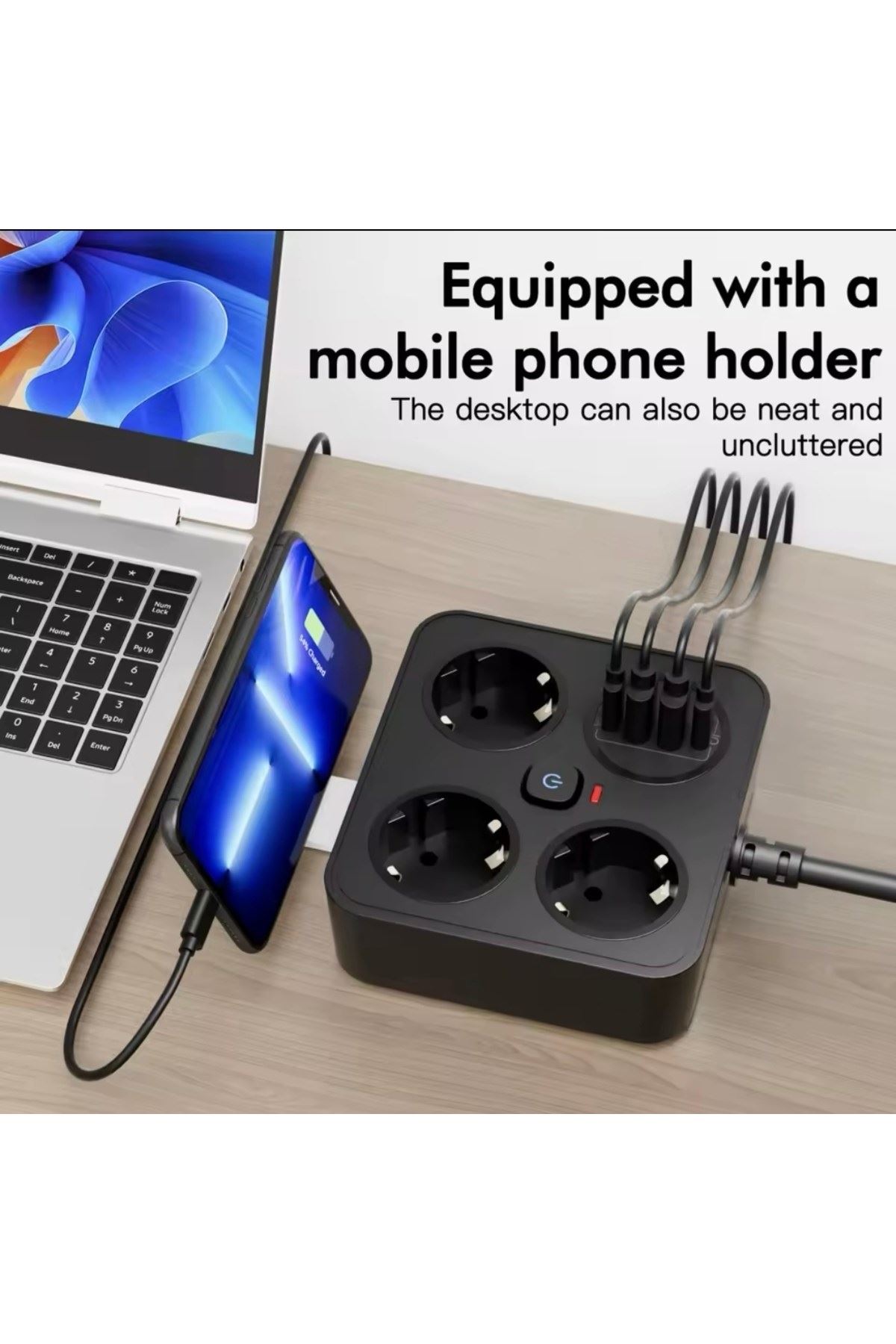 AKIM KORUMALI Avrupa Soket Kartı Tip-C Usb 2 m Uzatma Kablosu Emniyet Anahtarı ile