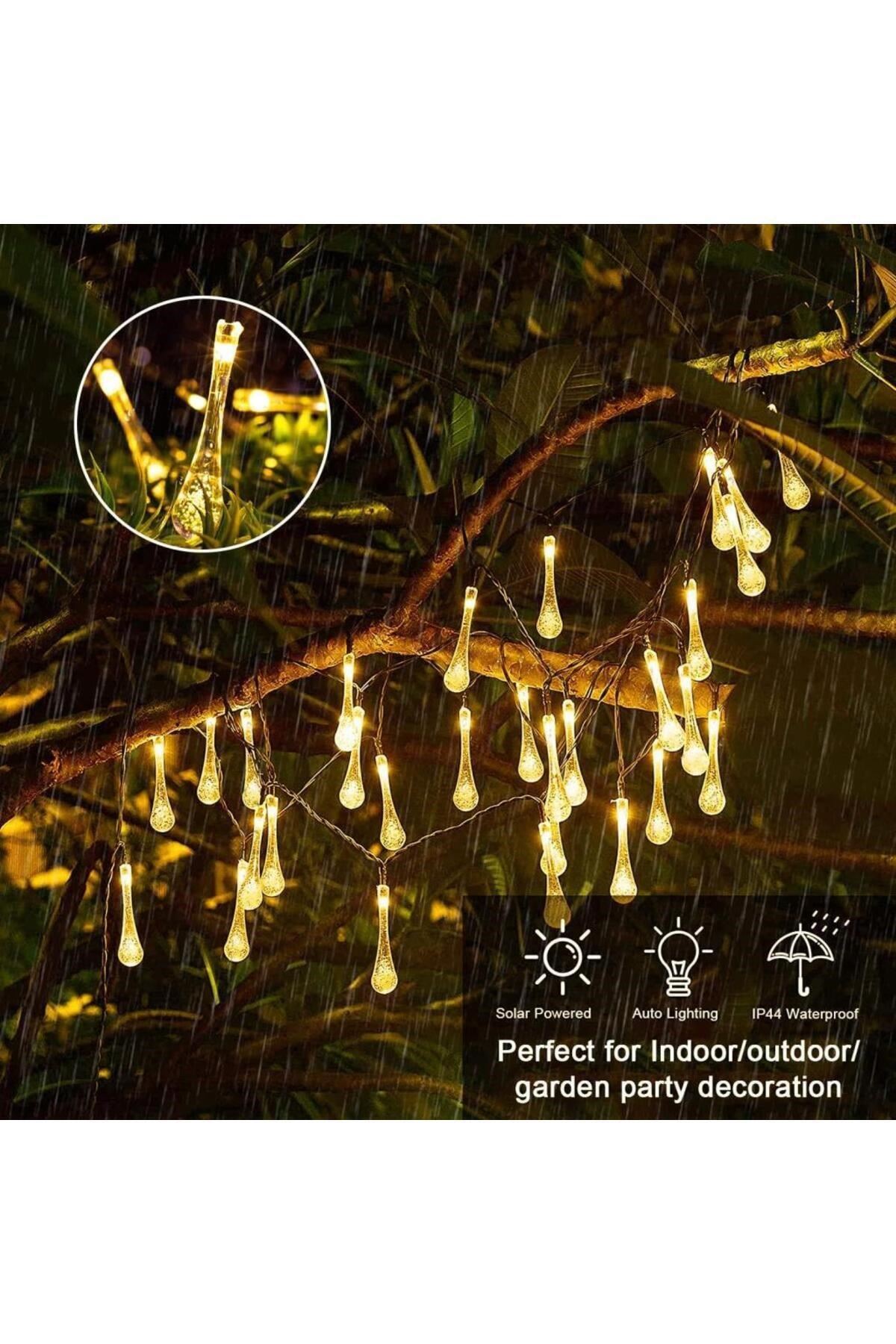 Solar 5 Metre 20 LED Günışığı Damlacık Işıkları, Güneş Enerjili LED Işıklar Dış Mekan