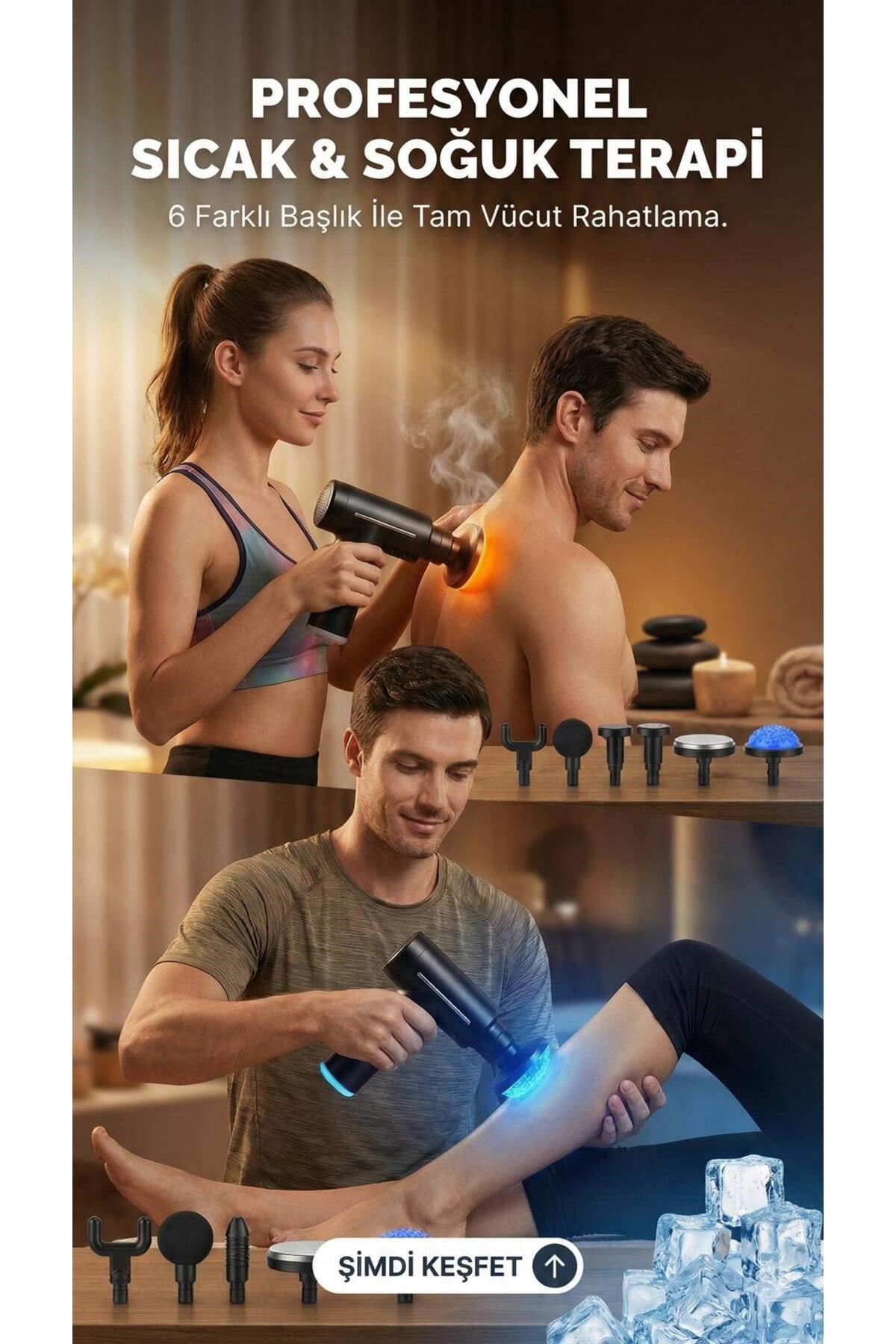 Şarjlı Masaj Tabancası Boyun Sırt ve İçin Sıcak Soğuk Başlıklı Masaj Aleti Sporcu Masaj