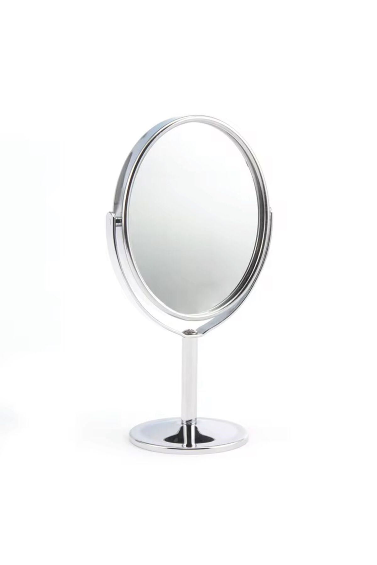 Oval Masaüstü Ayaklı 360° Dönebilen, İşyeri, Seyahat İçin Mini Krom Ayna 15X25CM