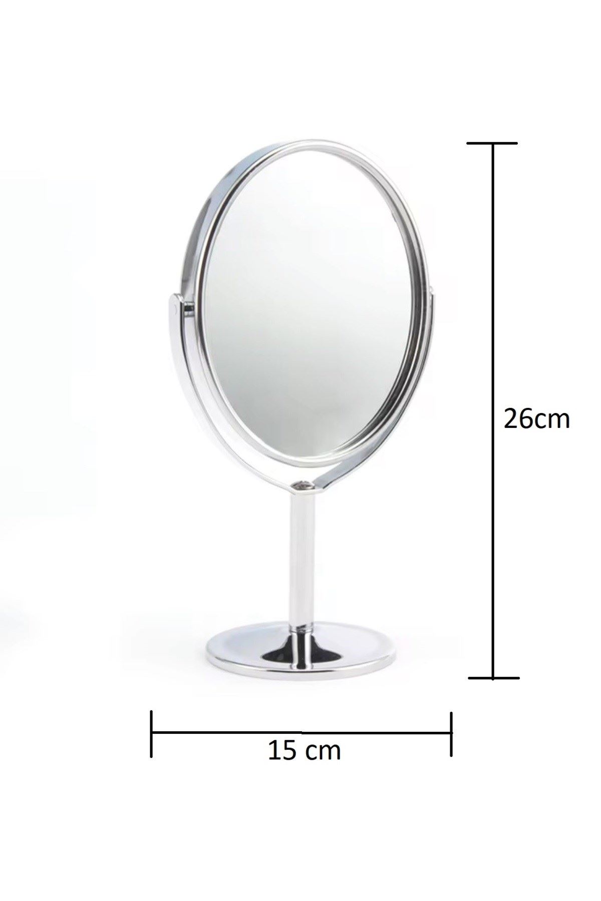 Oval Masaüstü Ayaklı 360° Dönebilen, İşyeri, Seyahat İçin Mini Krom Ayna 15X25CM