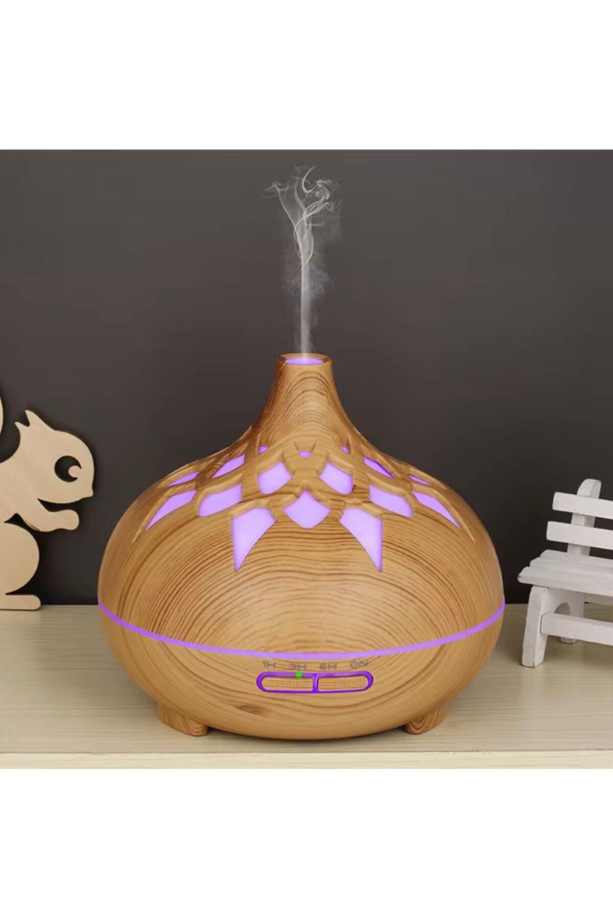 Aroma Difüzör Gece Işığı 7 Led DESENLİ Nemlendirici Kumandalı Buhar Makinesi 550 ml