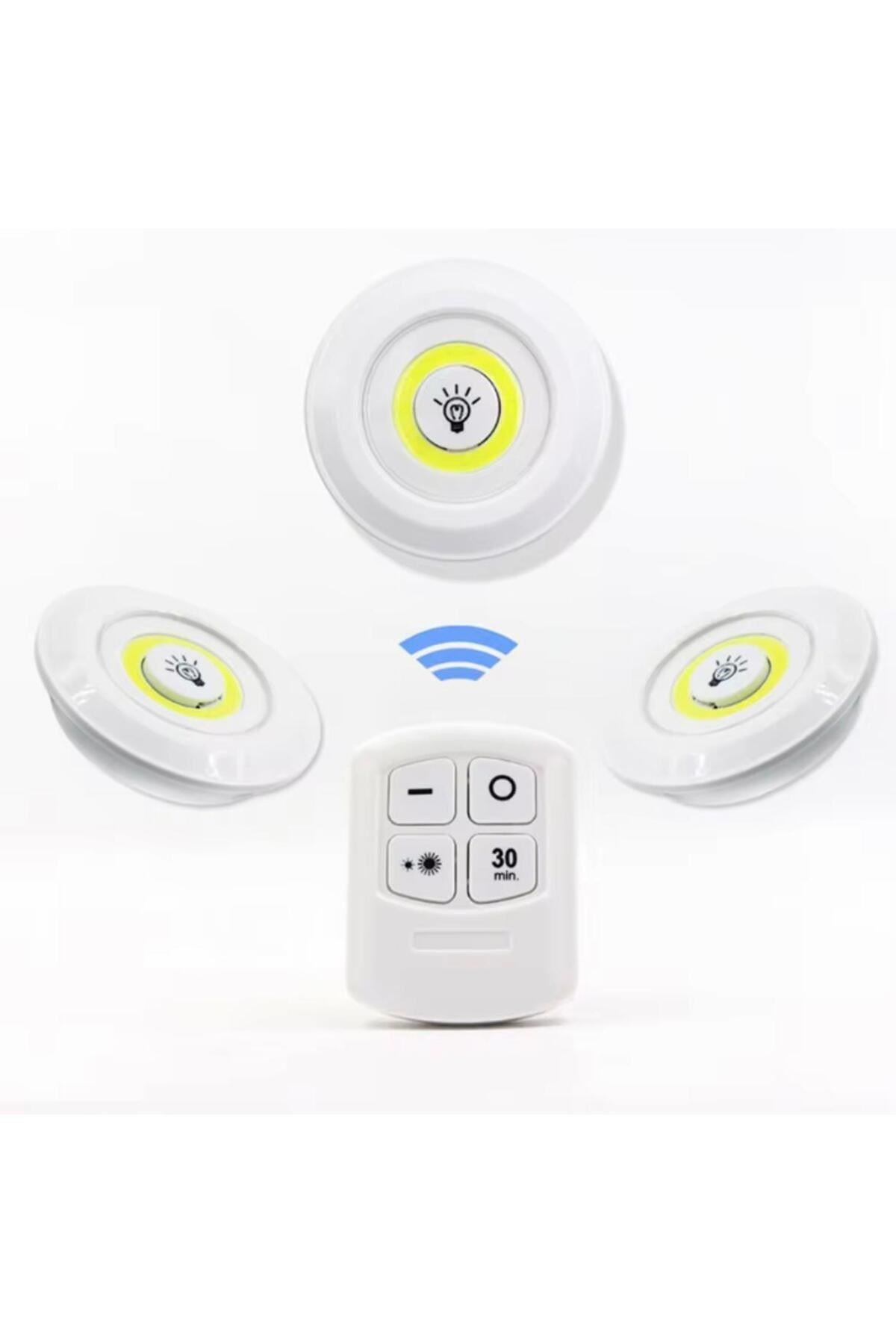 3 Lü Kumandalı Yapışkanlı Kablosuz Pilli Led Spot Lamba Işıldak