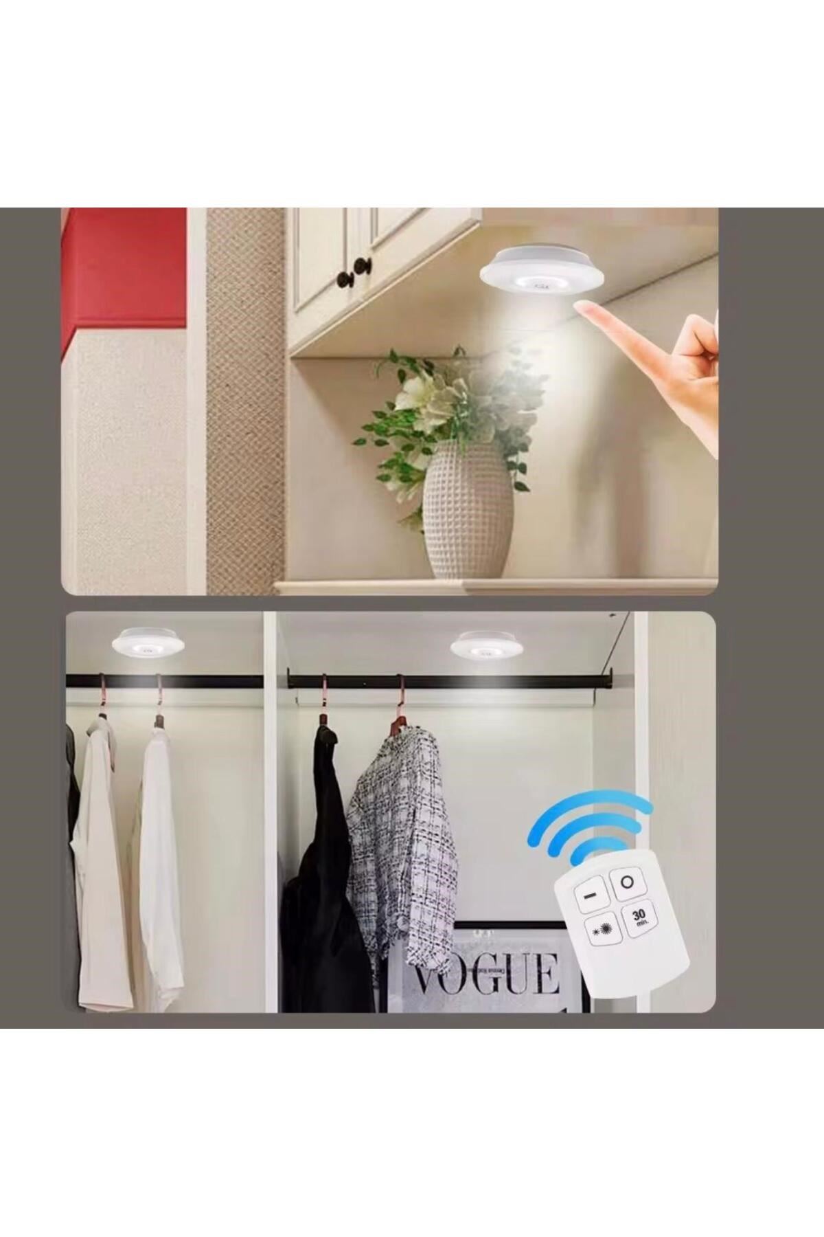 3 Lü Kumandalı Yapışkanlı Kablosuz Pilli Led Spot Lamba Işıldak