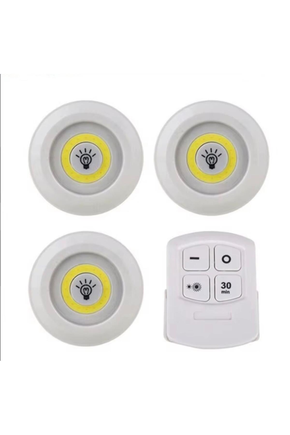 3 Lü Kumandalı Yapışkanlı Kablosuz Pilli Led Spot Lamba Işıldak