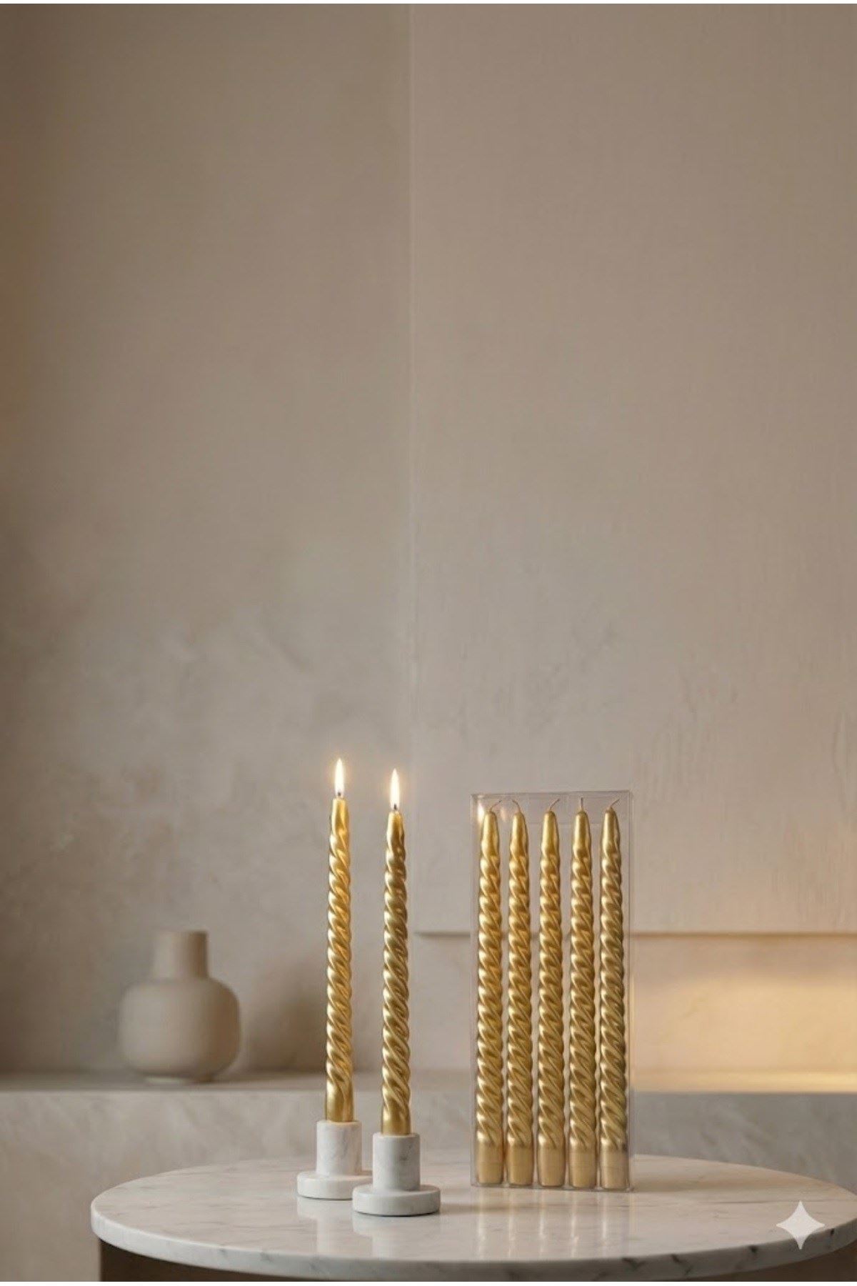 4'lü Lüks Burgu Şamdan Mumu 26 cm - Damlatmaz Spiral Dekoratif Mum Seti