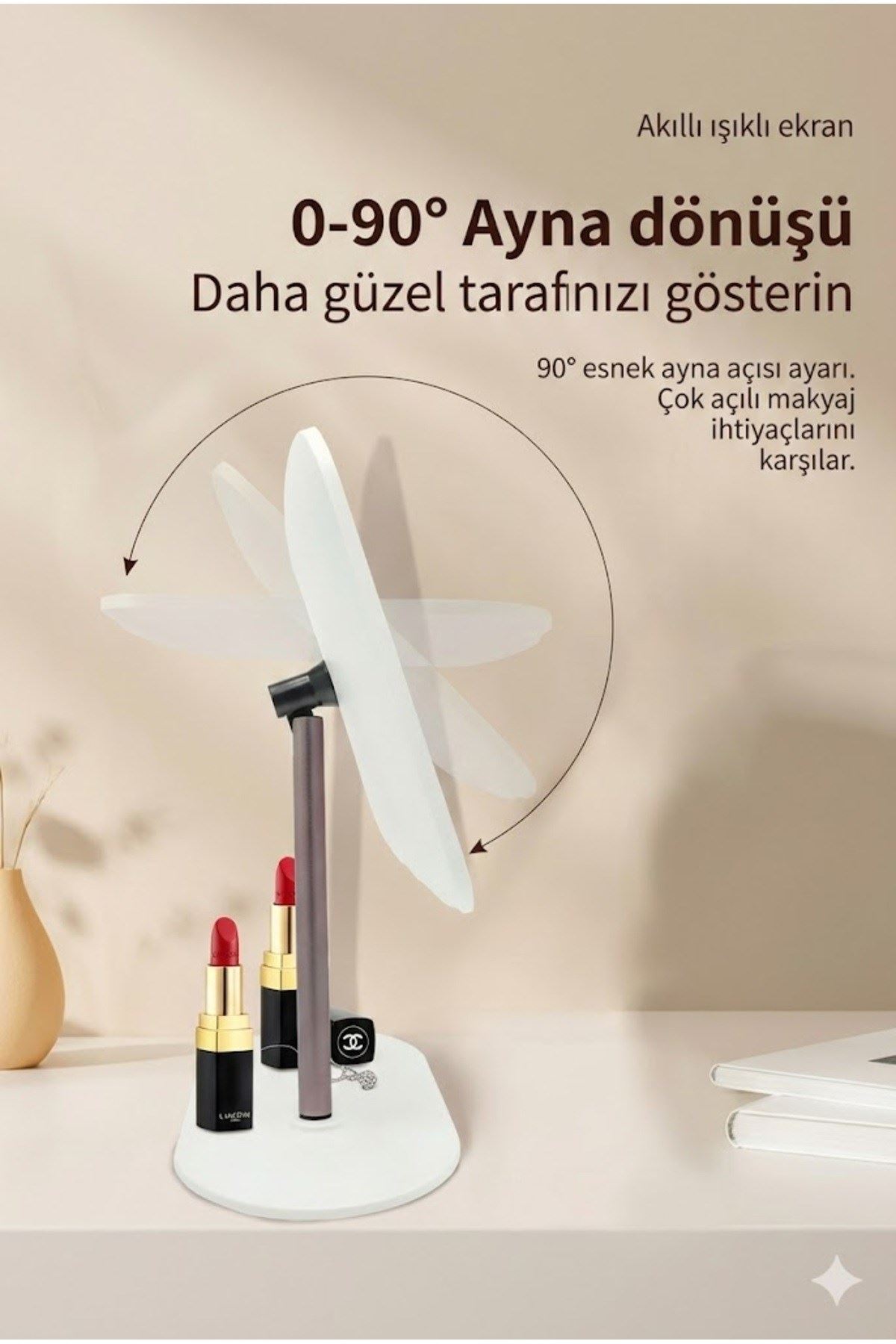 Dokunmatik led ışıklı makyaj aynası dikdörtgen 3 renk ışık LED MASA AYNASI