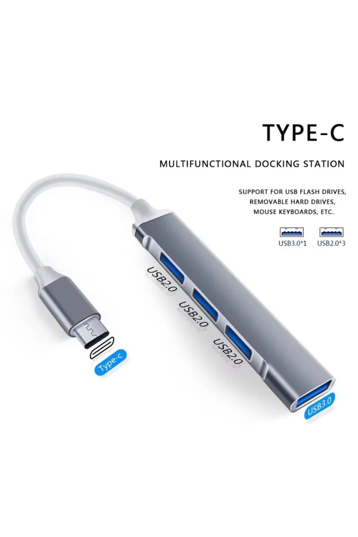 Type-C USB Çoklayıcı Hub | 1x USB 3.0 + 3x USB 2.0 | Yüksek Hızlı Dönüştürücü Adaptö