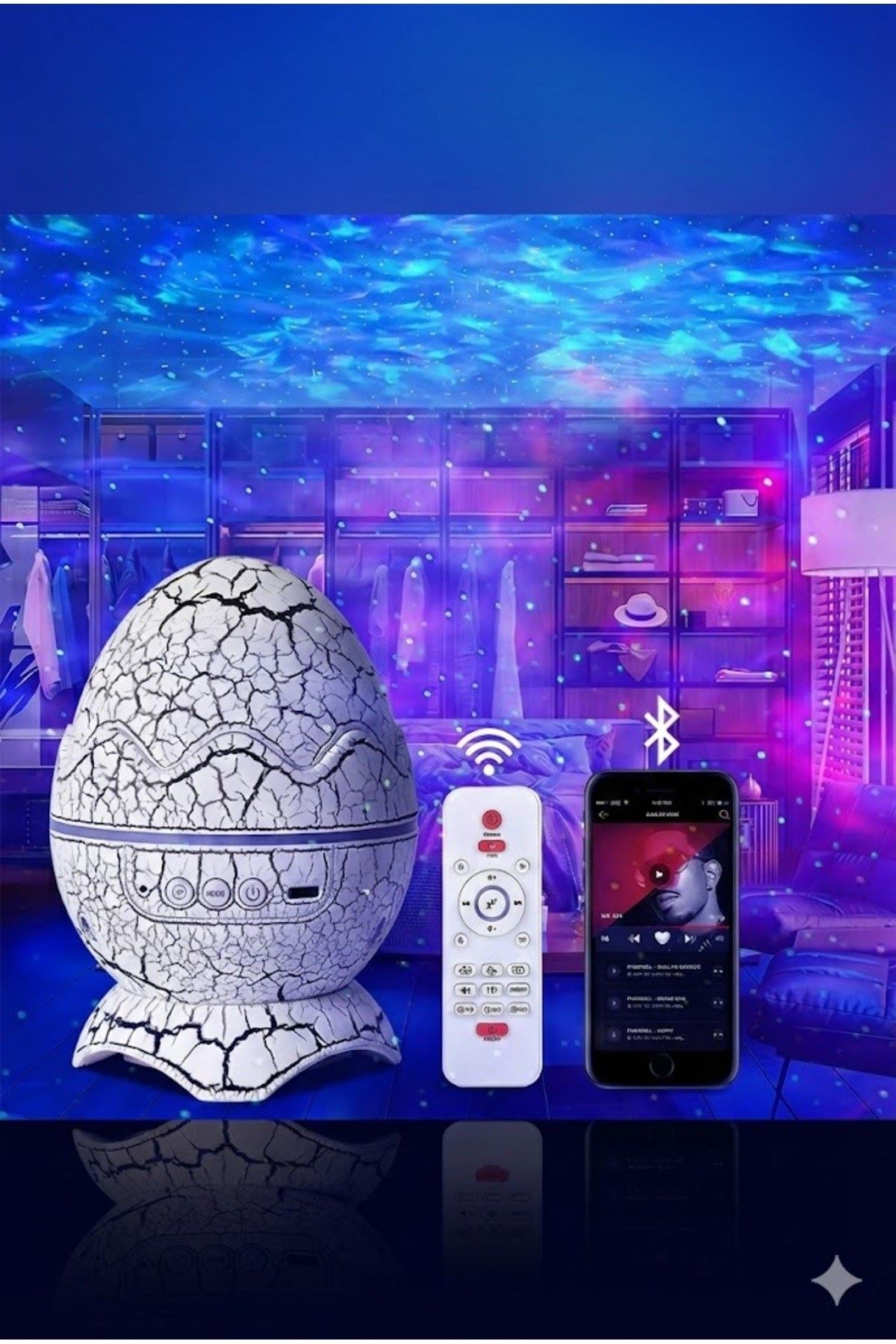 Bluetooth Hoparlörlü RGB Gece Lambası – Dinazor yumurtası Işıklı, Uzaktan Kumandalı Dekor Lamba