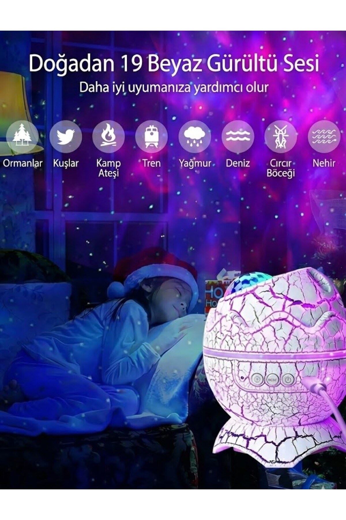 Bluetooth Hoparlörlü RGB Gece Lambası – Dinazor yumurtası Işıklı, Uzaktan Kumandalı Dekor Lamba