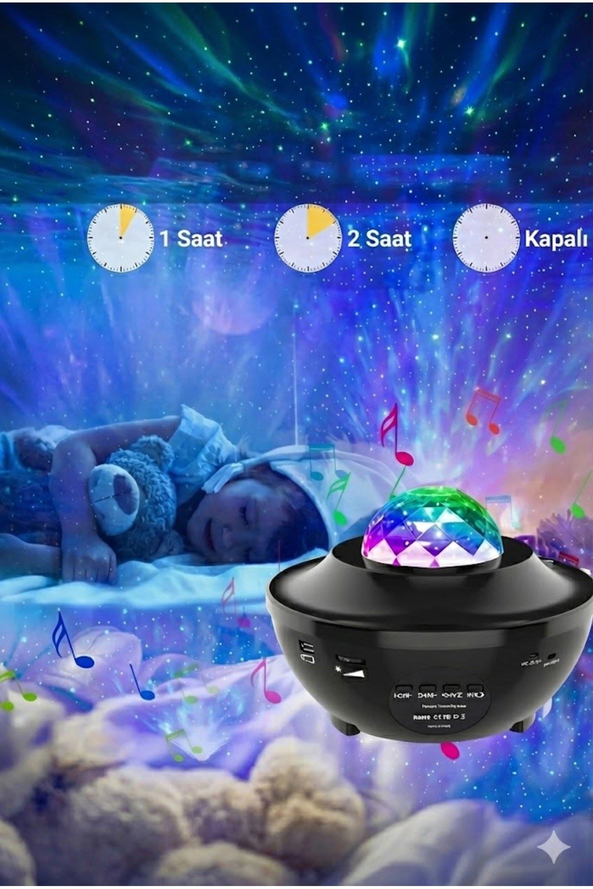 Galaksi Yıldız Projektörü ve Bluetooth Hoparlör 10 Renk Modlu Okyanus Dalgalı Gece & Disko Lambası