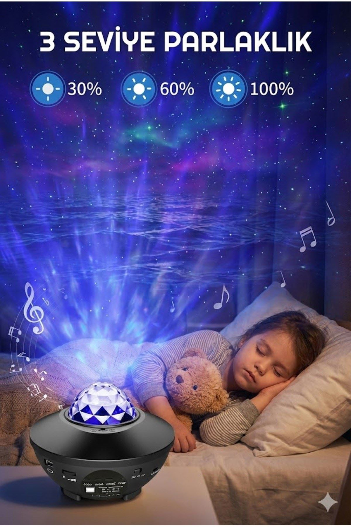 Galaksi Yıldız Projektörü ve Bluetooth Hoparlör 10 Renk Modlu Okyanus Dalgalı Gece & Disko Lambası