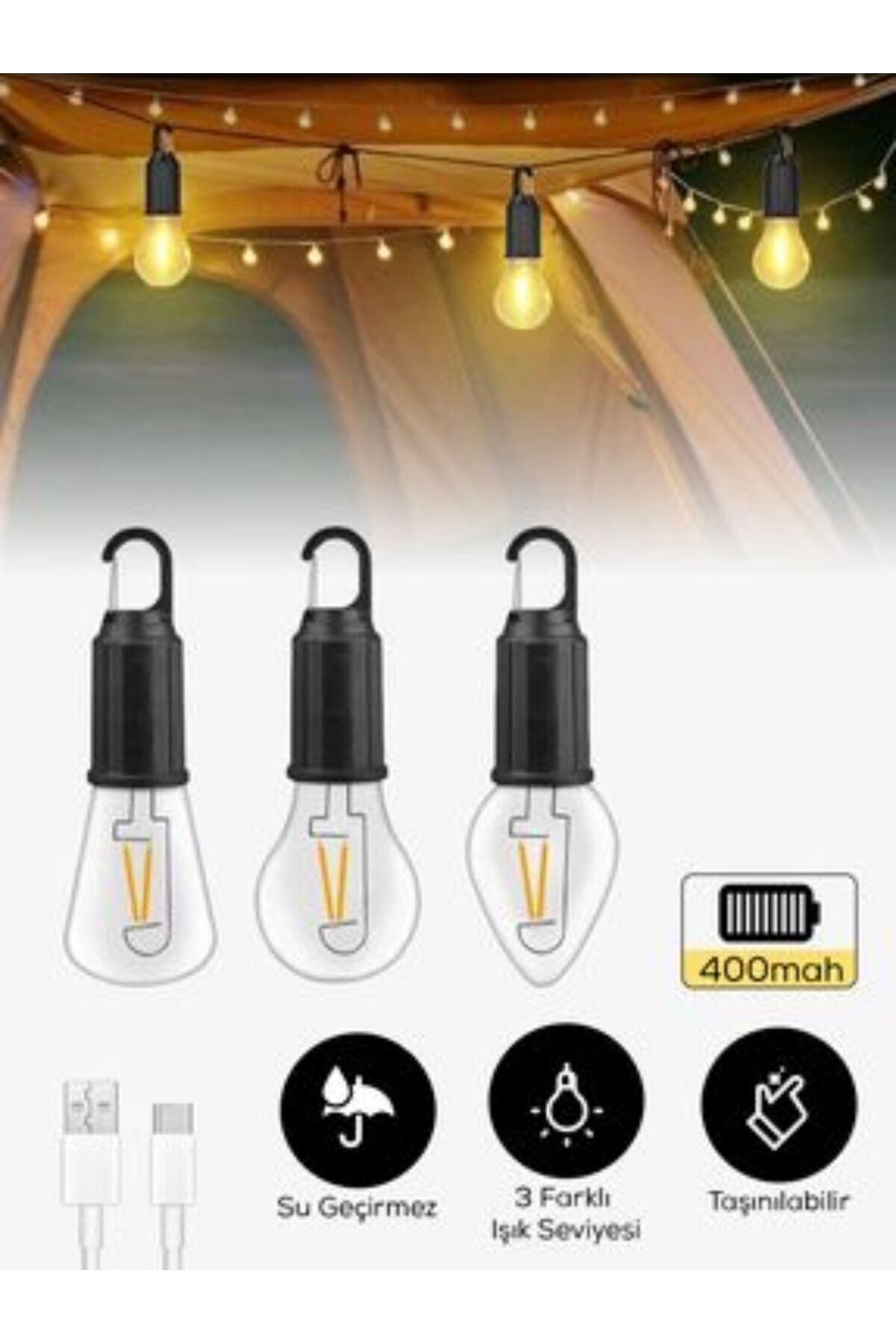 Taşınabilir Şarjlı Led Ampül Outdoor Kamp Bahçe Lambası