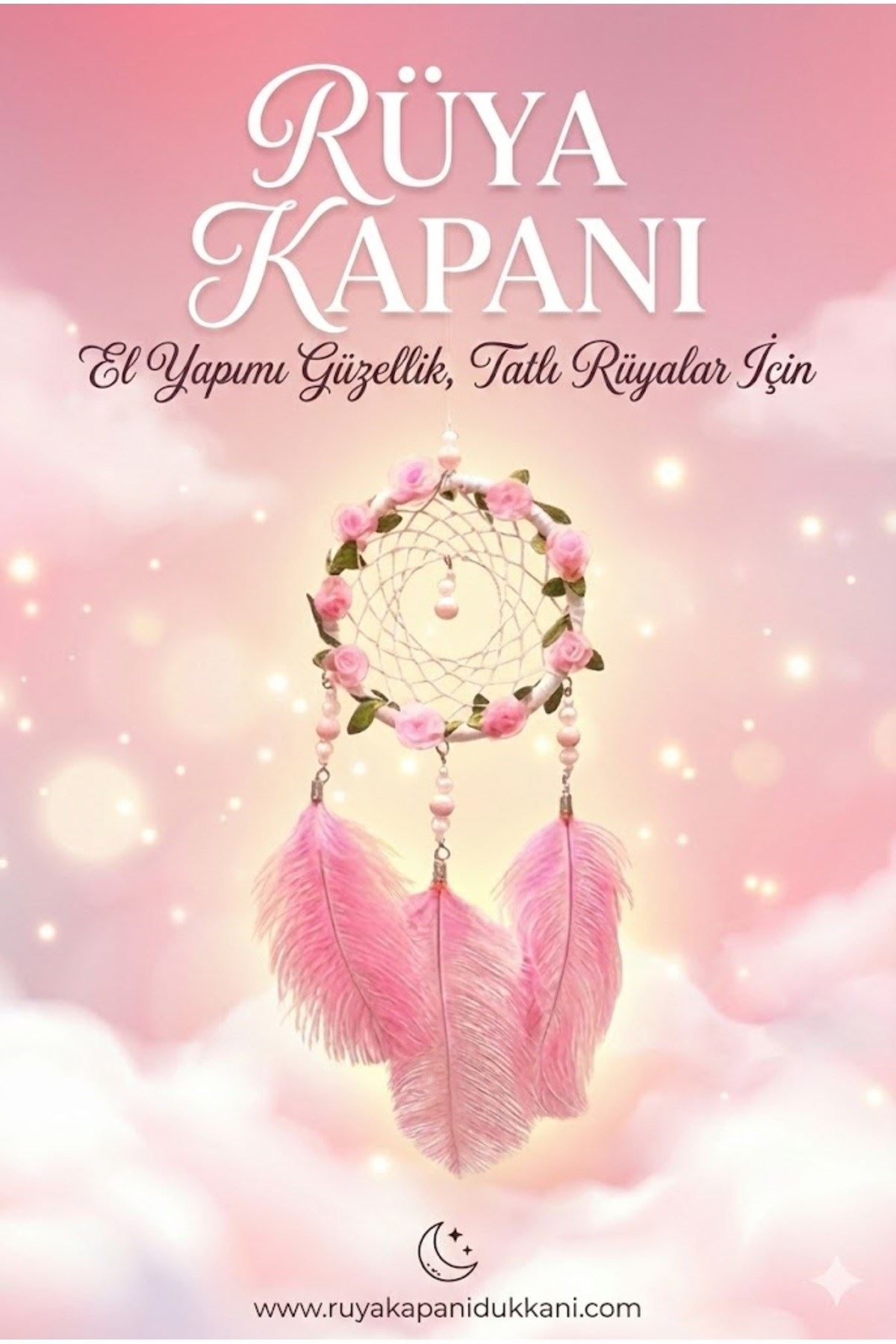 Işıklı Pembe Gül Detaylı El Yapımı Rüya Kapanı - Romantik Duvar Süsü & Hediyelik Düş Kapanı