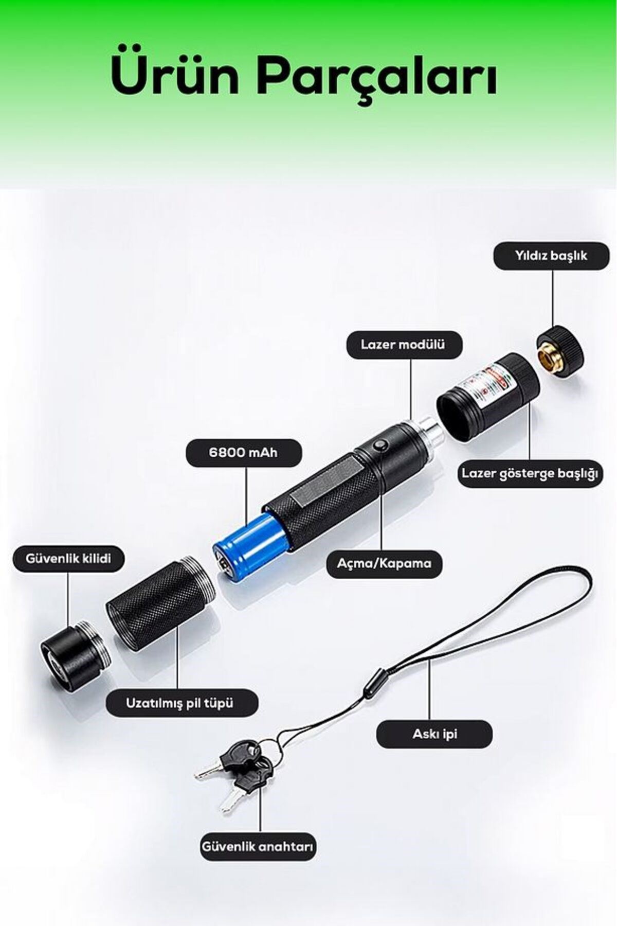 ULTRA güçlü Yeşil Şarjlı Lazer Pil Anahtar - Uzun Menzilli, Güçlü Ve Çoklu Işık Efektli Er