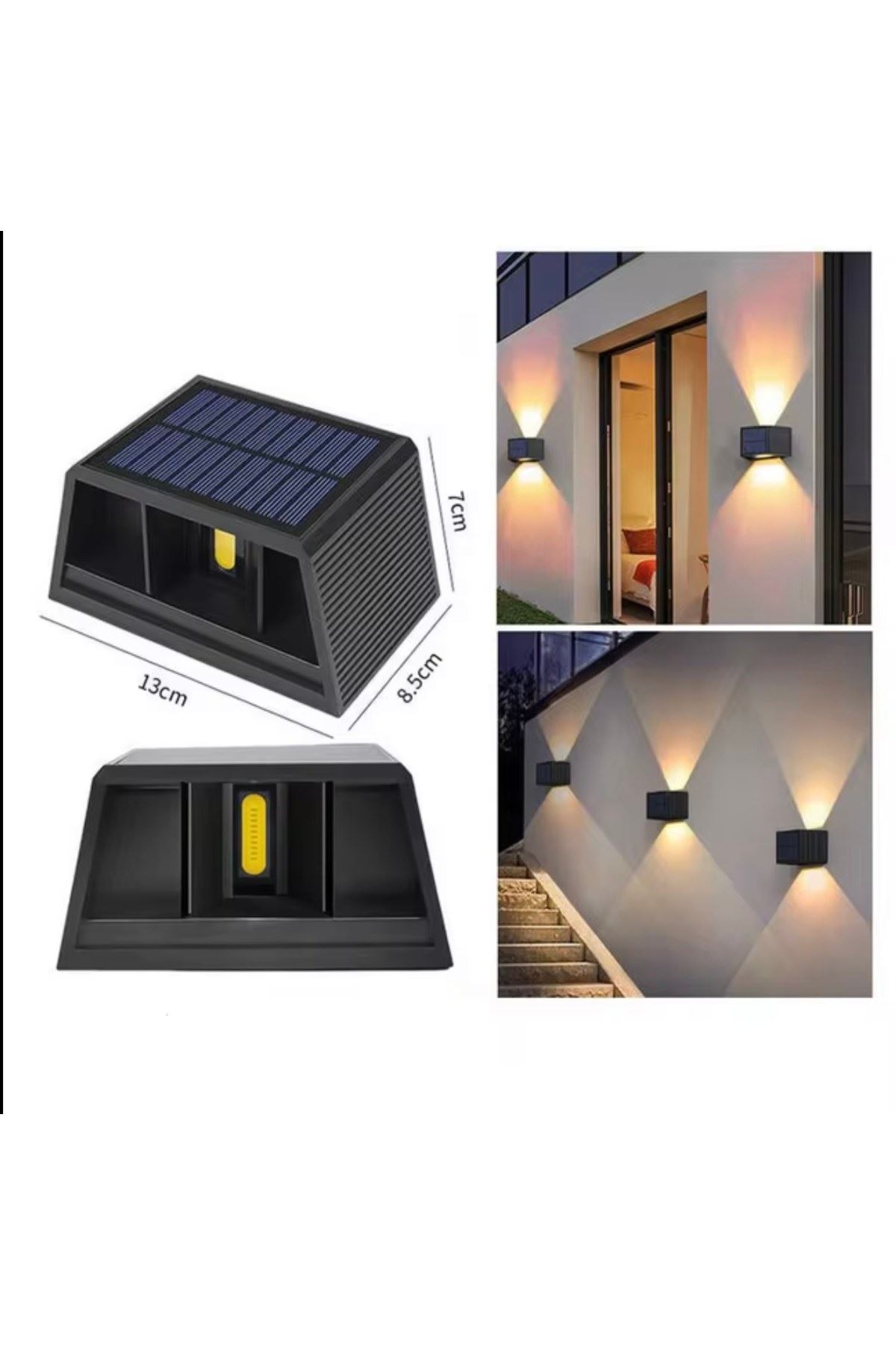 Güneş Enerjili Çift Yönlü Duvar Lambası - Bahçe ve Dış Mekan Aydınlatması