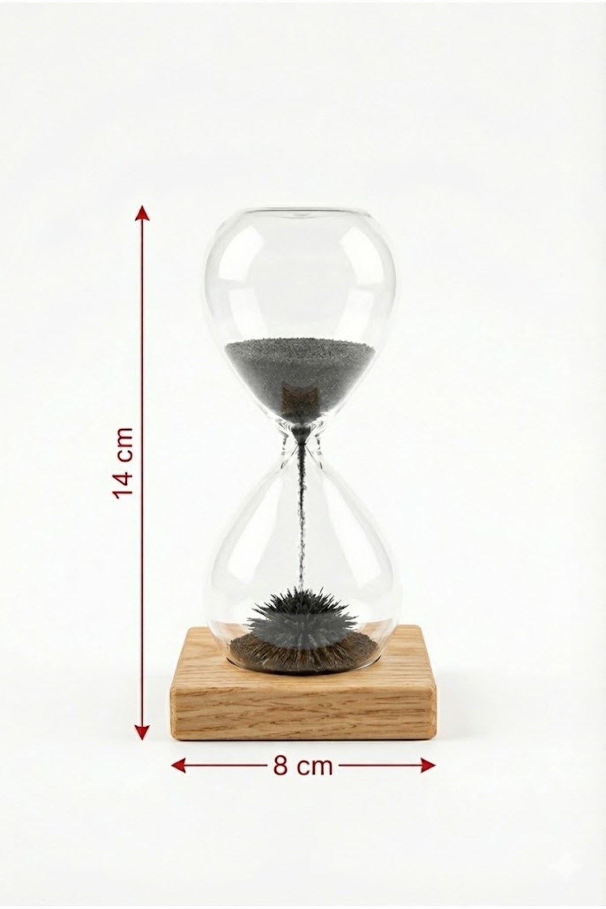 Manyetik Kum Saati Mıknatıslı Ahşap Standlı Dekoratif Masaüstü Hediyelik Süs Eşyası (14 cm)