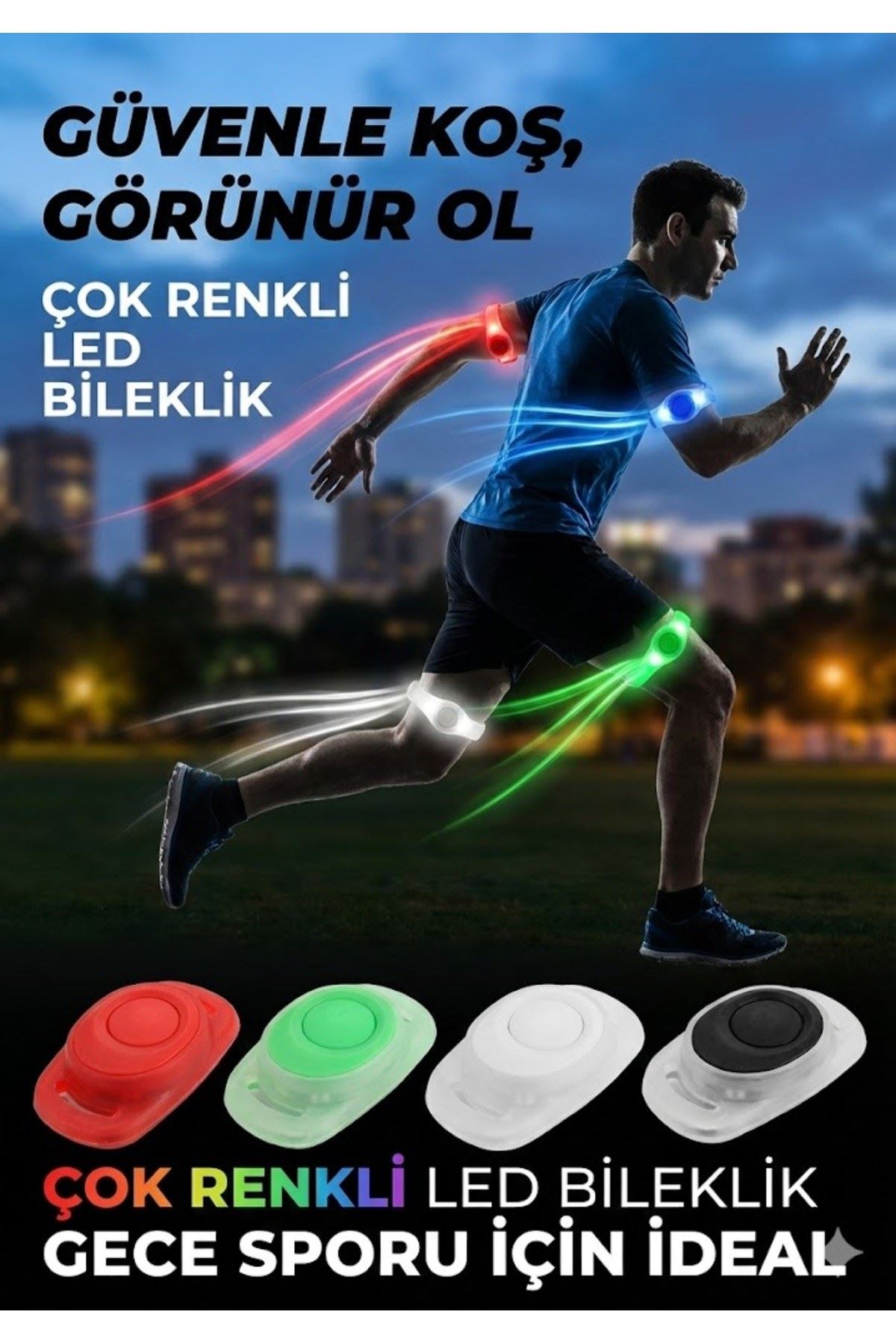 Gece Koşu Bilekliği: Su Geçirmez, 2 Fonksiyonlu, Işıklı Güvenlik Bandı