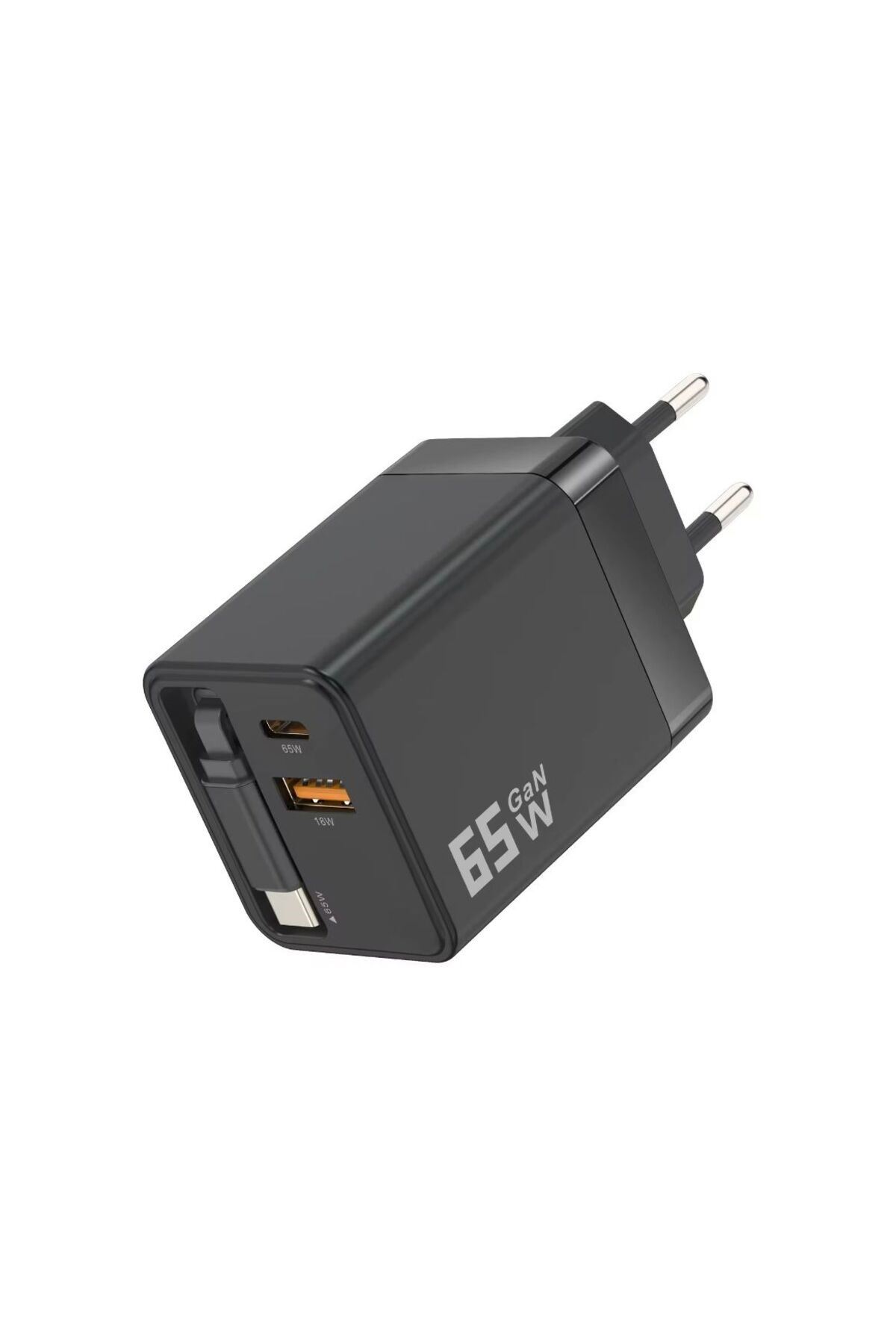 65W Süper Hızlı Şarj Cihazı | Dahili Type-C Kablo | USB-C & USB-A Çıkış | Çoklu Cihaz Desteği