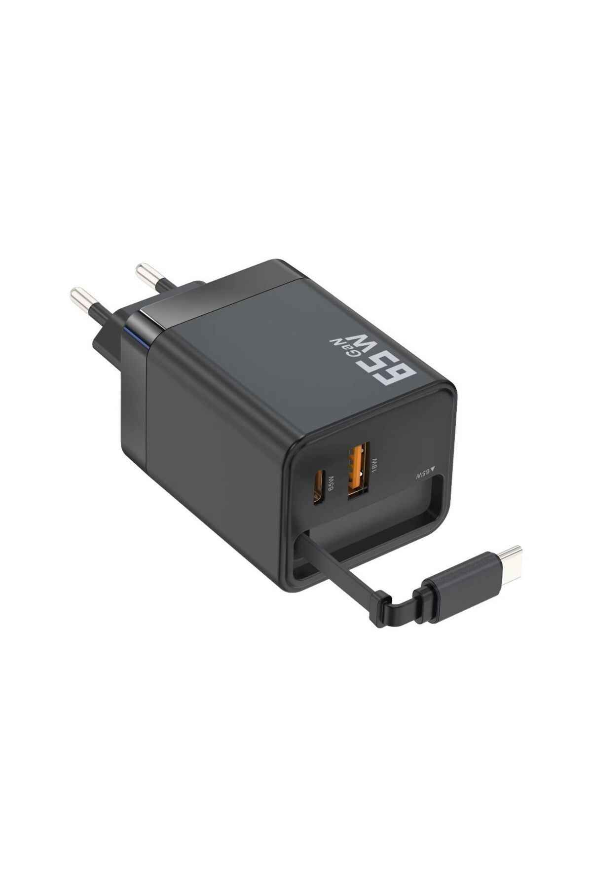 65W Süper Hızlı Şarj Cihazı | Dahili Type-C Kablo | USB-C & USB-A Çıkış | Çoklu Cihaz Desteği
