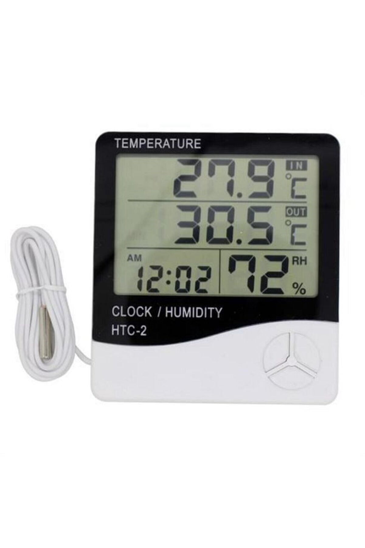 İç ve Dış Ortam Sıcaklığını Ölçebilen LCD Ekran Saat Göstergeli Alarmlı Nem Ölçer Termometre