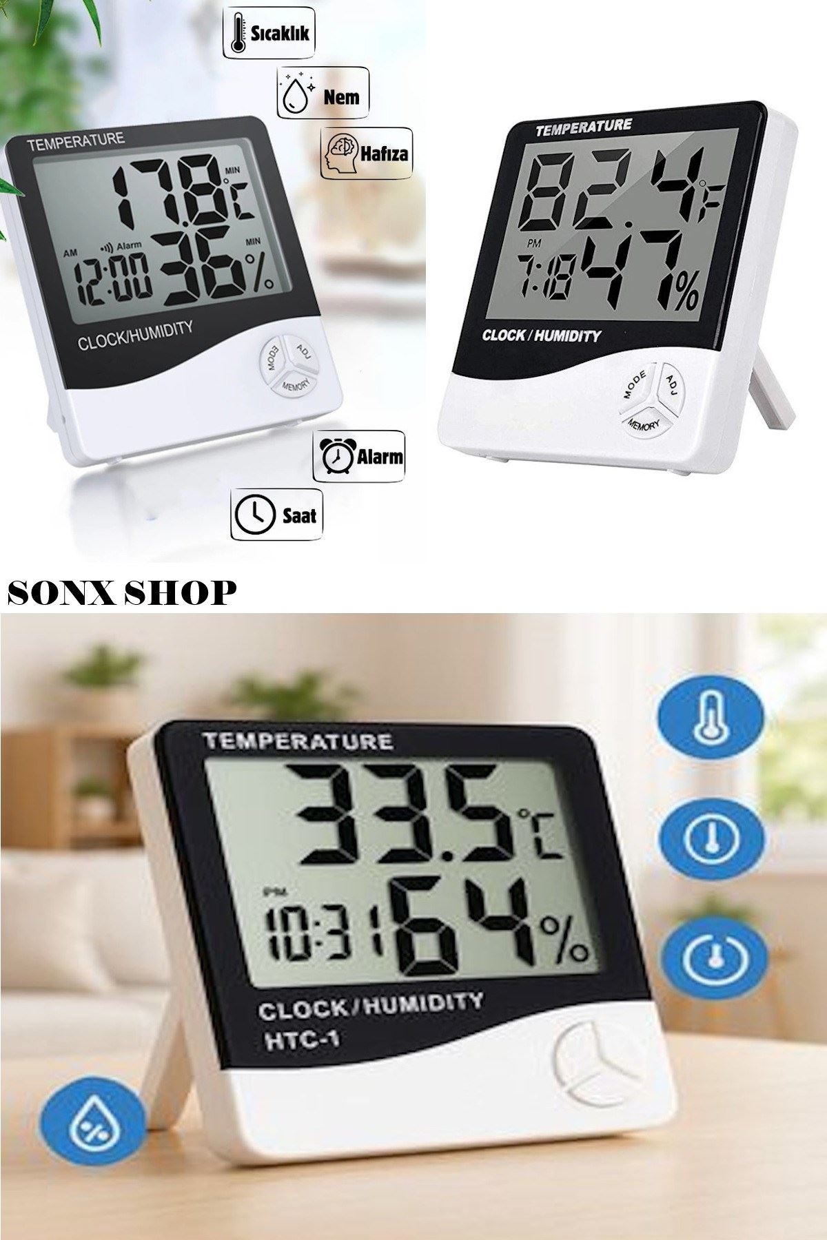 Akıllı Dijital Nem Sıcaklık Ölçer Termometre Masa Saati Fonksiyonel Ev Oda Ortam Dijital Sensörlü