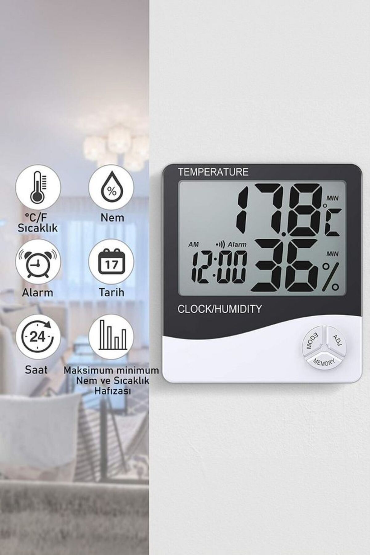 Akıllı Dijital Nem Sıcaklık Ölçer Termometre Masa Saati Fonksiyonel Ev Oda Ortam Dijital Sensörlü