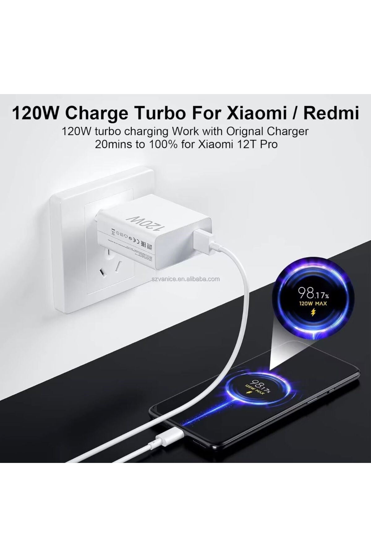 ⚡ 120W Hızlı Şarj Adaptörü + Type-C Kablosu | Süper Hızlı Şarj Cihazı 1 metre