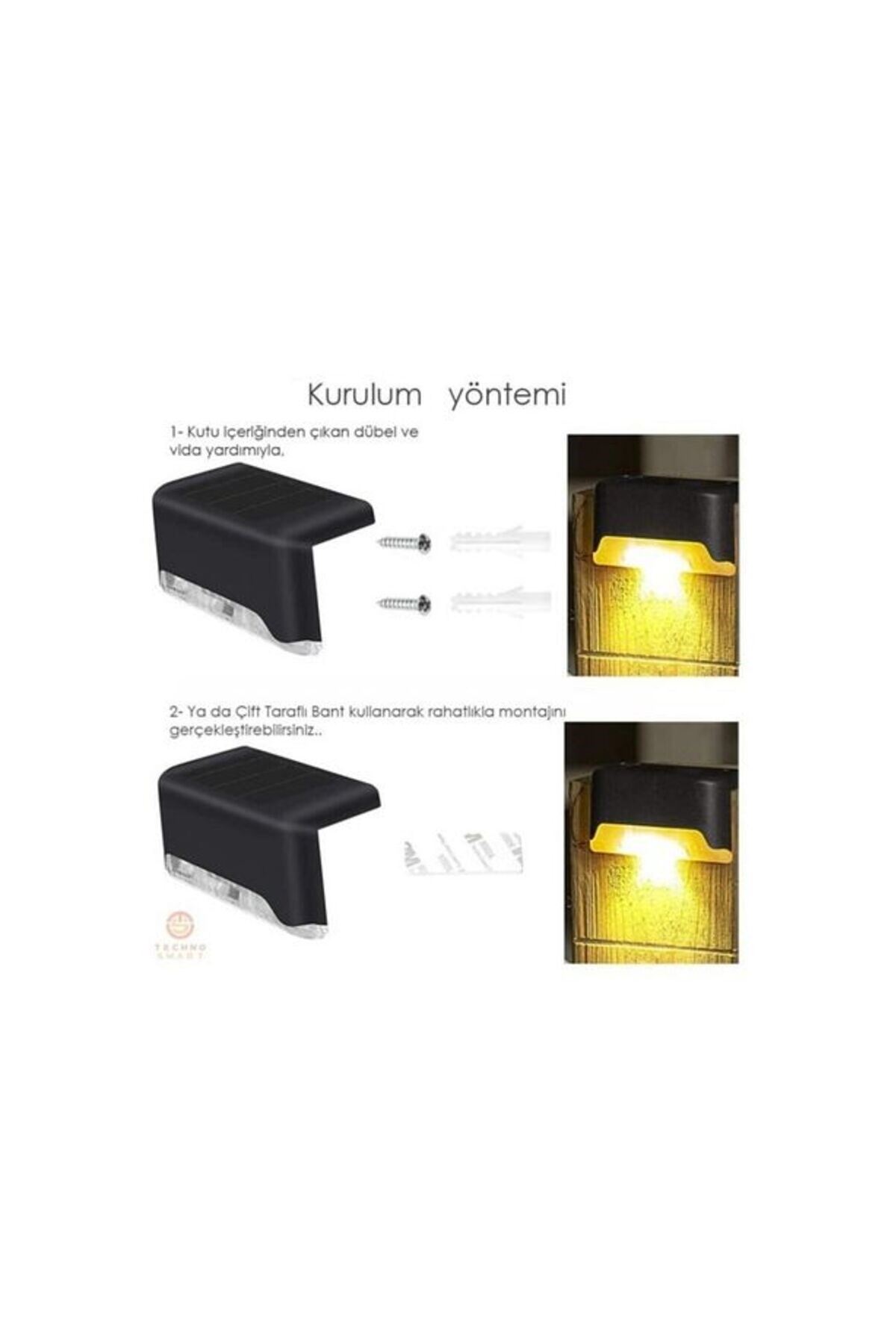 4 Adet Solar Güneş Enerjili Şarj Edilen Köşebent Merdiven Veranda Bahçe Led Lamba