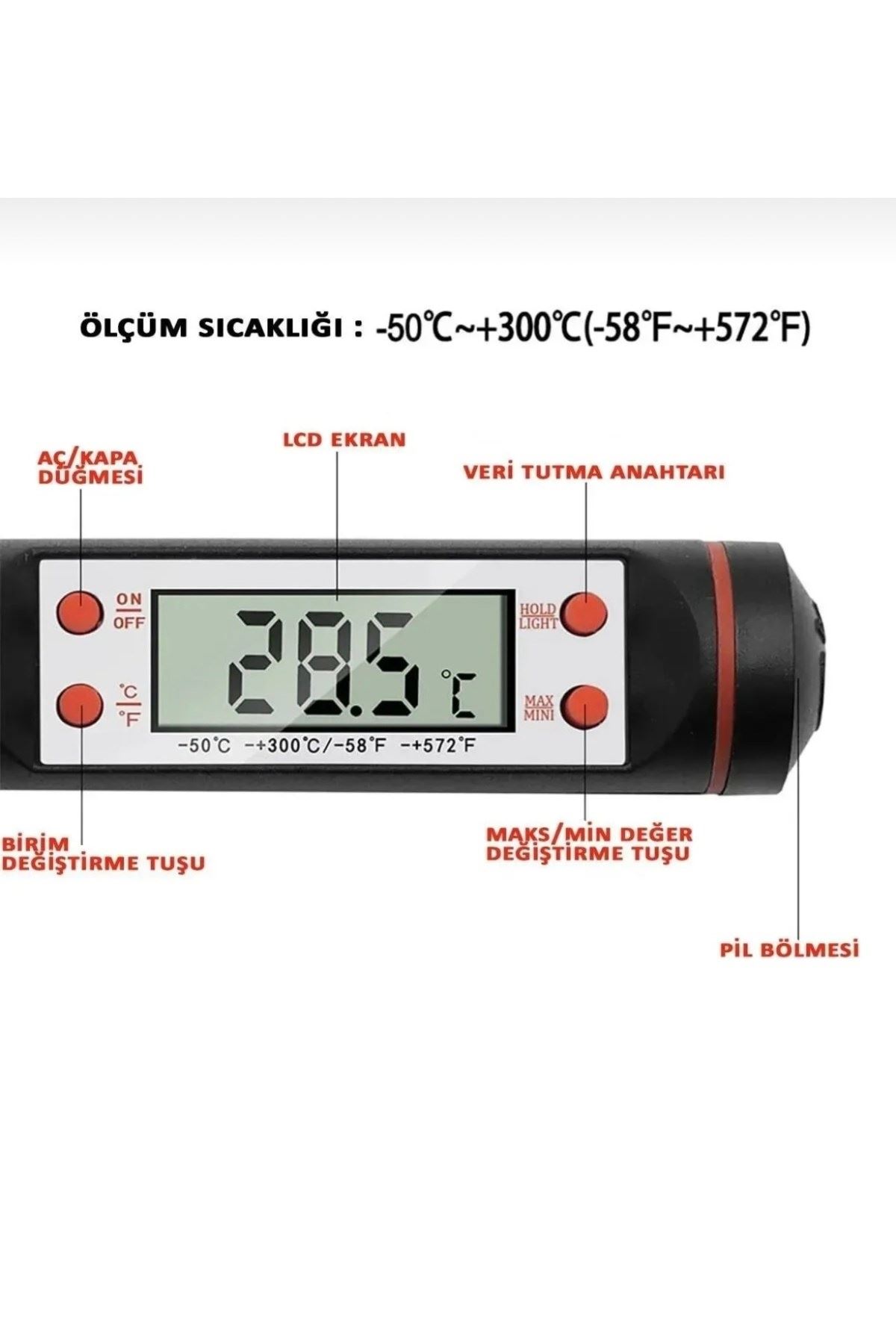 Dijital Gida Termometresi - Yogurt Süt Su Mama Et ve Yiyecek Sicaklik Yemek Isi Ölçer Paslanmaz