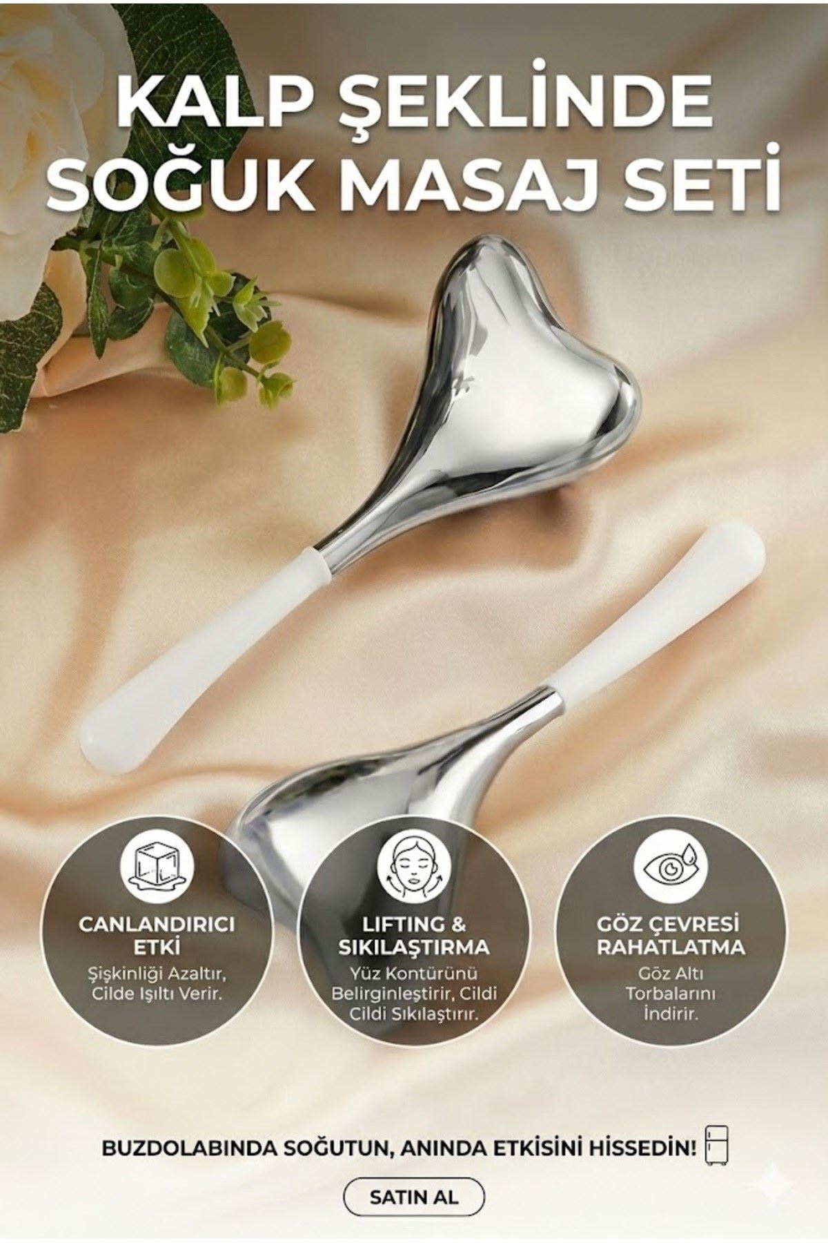 Kalp Şeklinde Soğuk Yüz Masaj Aleti - Cilt Sıkılaştırıcı ve Şişkinlik Giderici Cryo Sticks